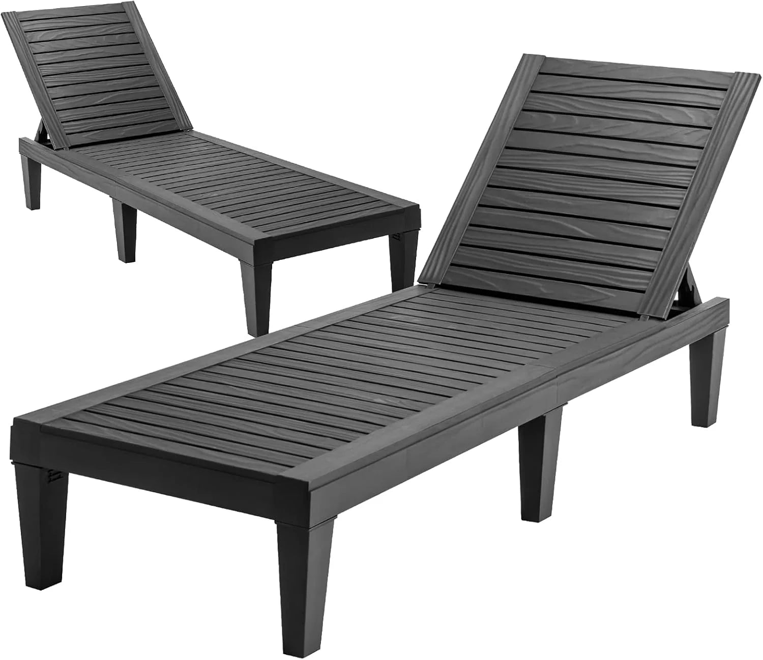 Outdoor Chaise Lounge Chair, Lightweight Patio Lounge Recliner Chair with Adjustable Backrest, 5 Reclining Positions Chaise Lounger for Patio, Beach, Balcony, Poolside, Backyard (1, Black)
