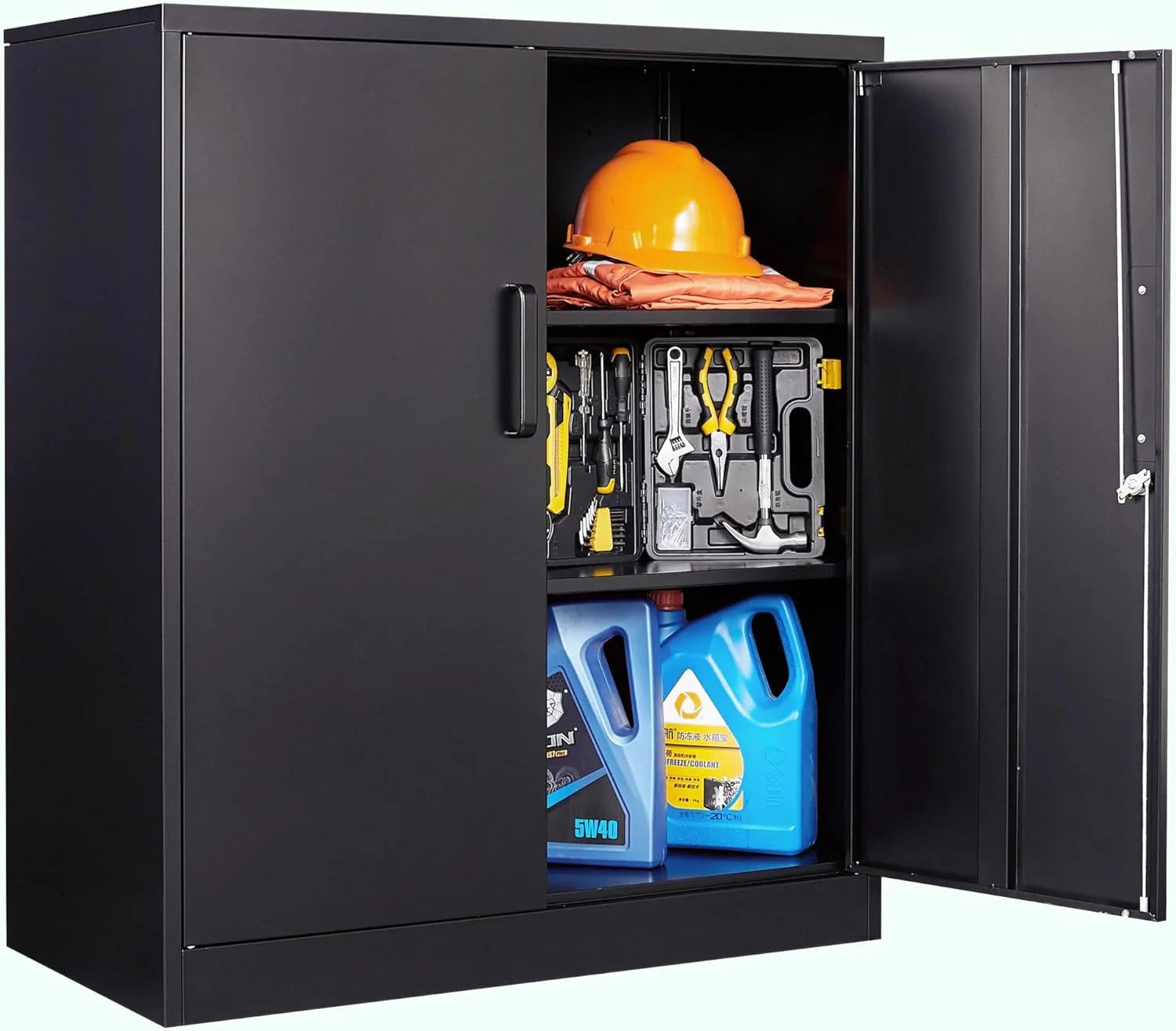Metal Storage Cabinet with 2 Doors and 6 Shelves,Black Metal Cabinet with Lock,71" Lockable Garage Storage Cabinets,Locking File Cabinet,Steel Tool Cabinets for Home,Office,Garage,Shop,School