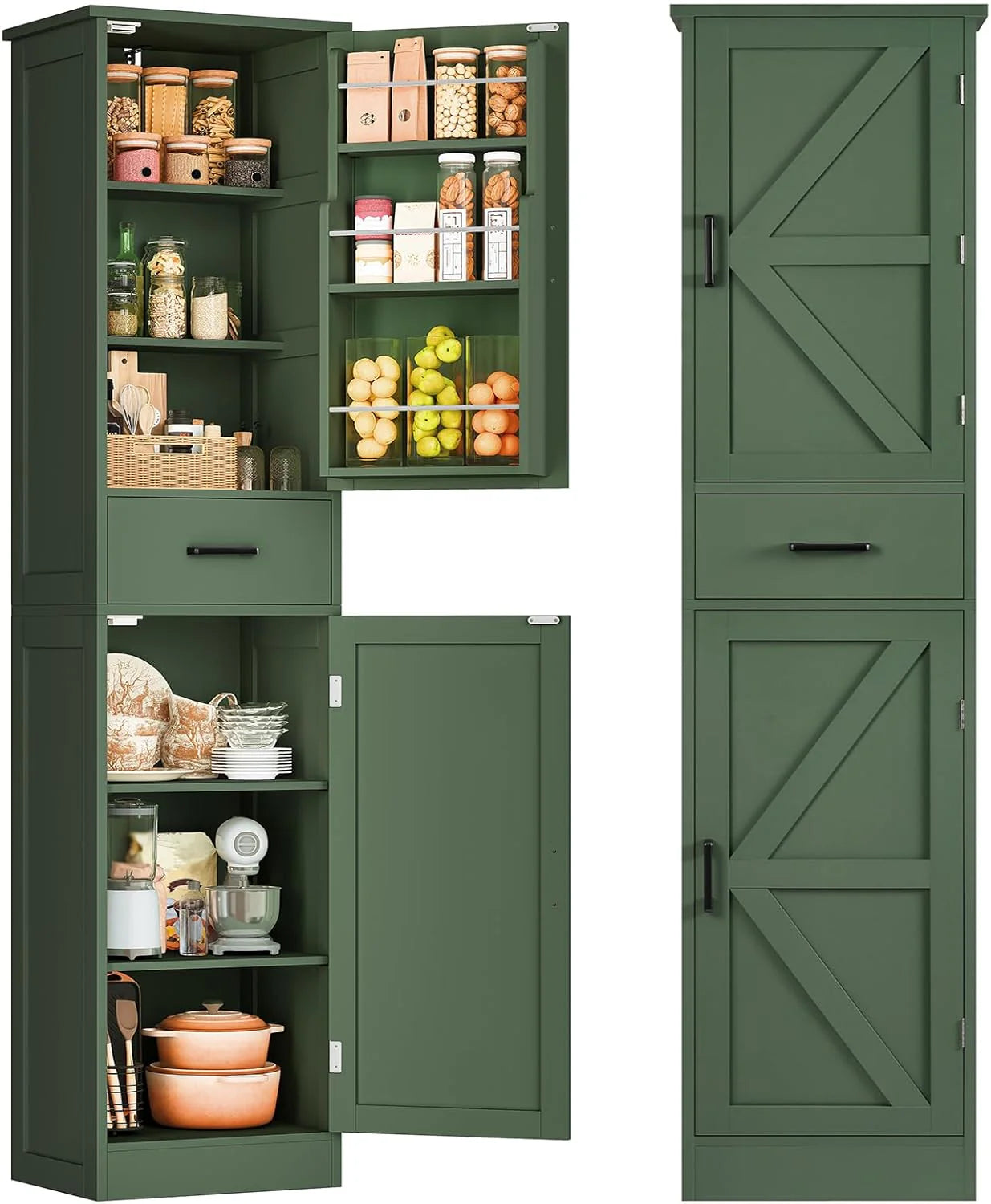 TEENFON Tall Storage Cabinet with 3 Door Shelves & 1 Drawer, Narrow Kitchen Pantry Cabinet