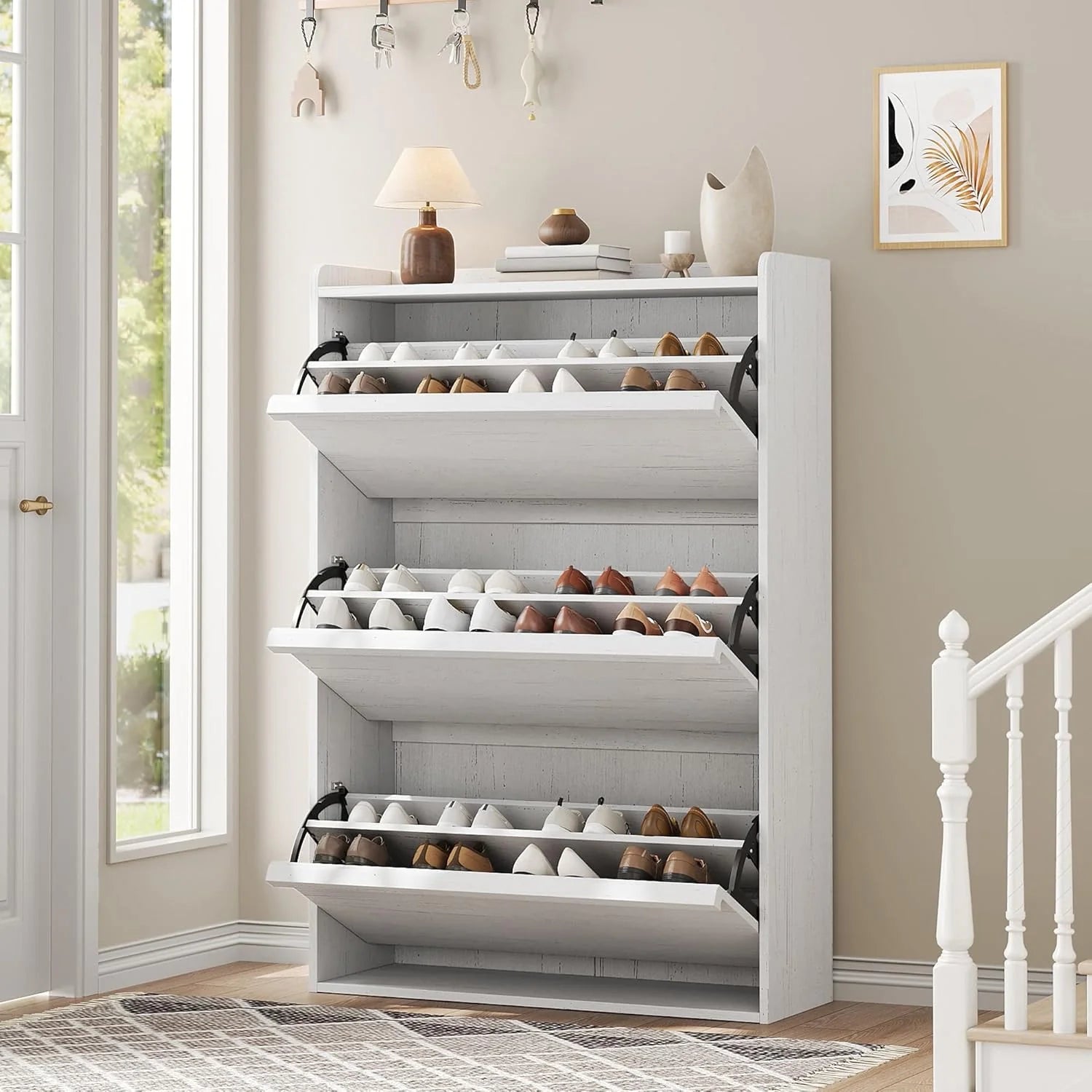 GarveeHome Shoe Cabinet with 3 Flip Drawers Wooden Shoe Organizer Cabinet Shoe Storage Hidden