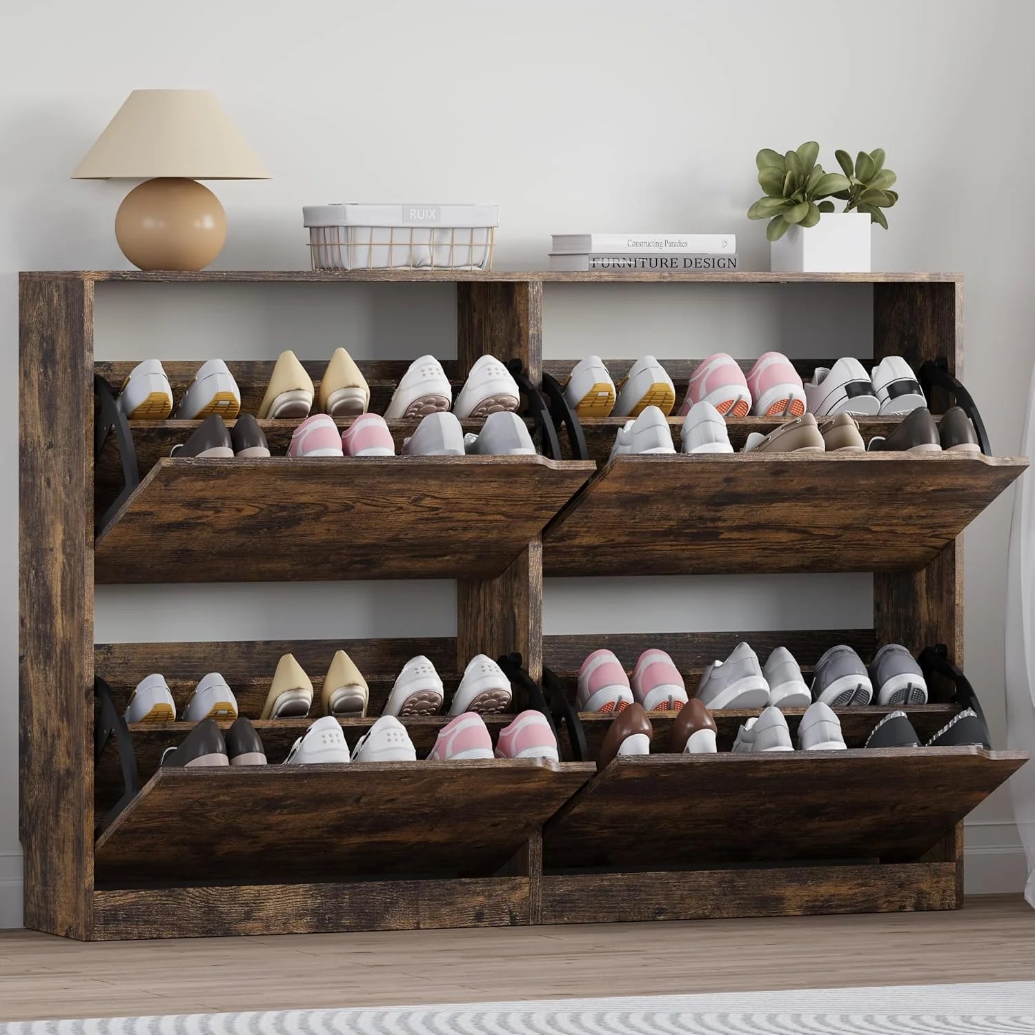 Shoe Cabinet with 3 Flip Drawers, Hidden Wood Shoe Cabinet,Freestanding Shoe Storage Cabinet