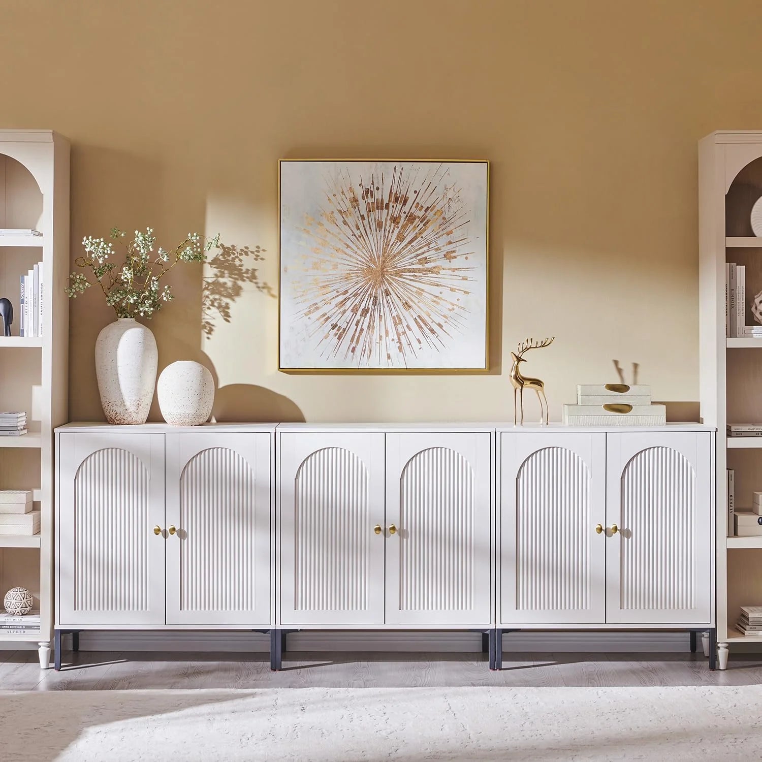 IFGET Modern Buffet Cabinet with Storage 92.63" W Fluted Arched Sideboard Cabinet
