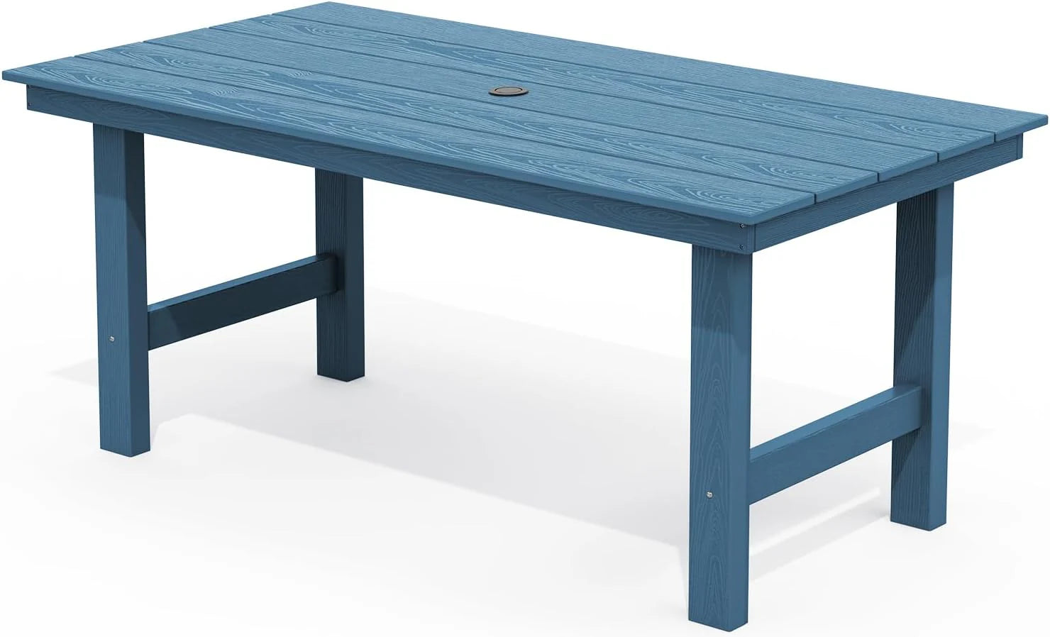 SERWALL 7-Piece Patio Dining Table Sets, Outdoor HDPE Dining Furniture Set with Umbrella Hole Cut-Out Table and 6 Chairs, Blue