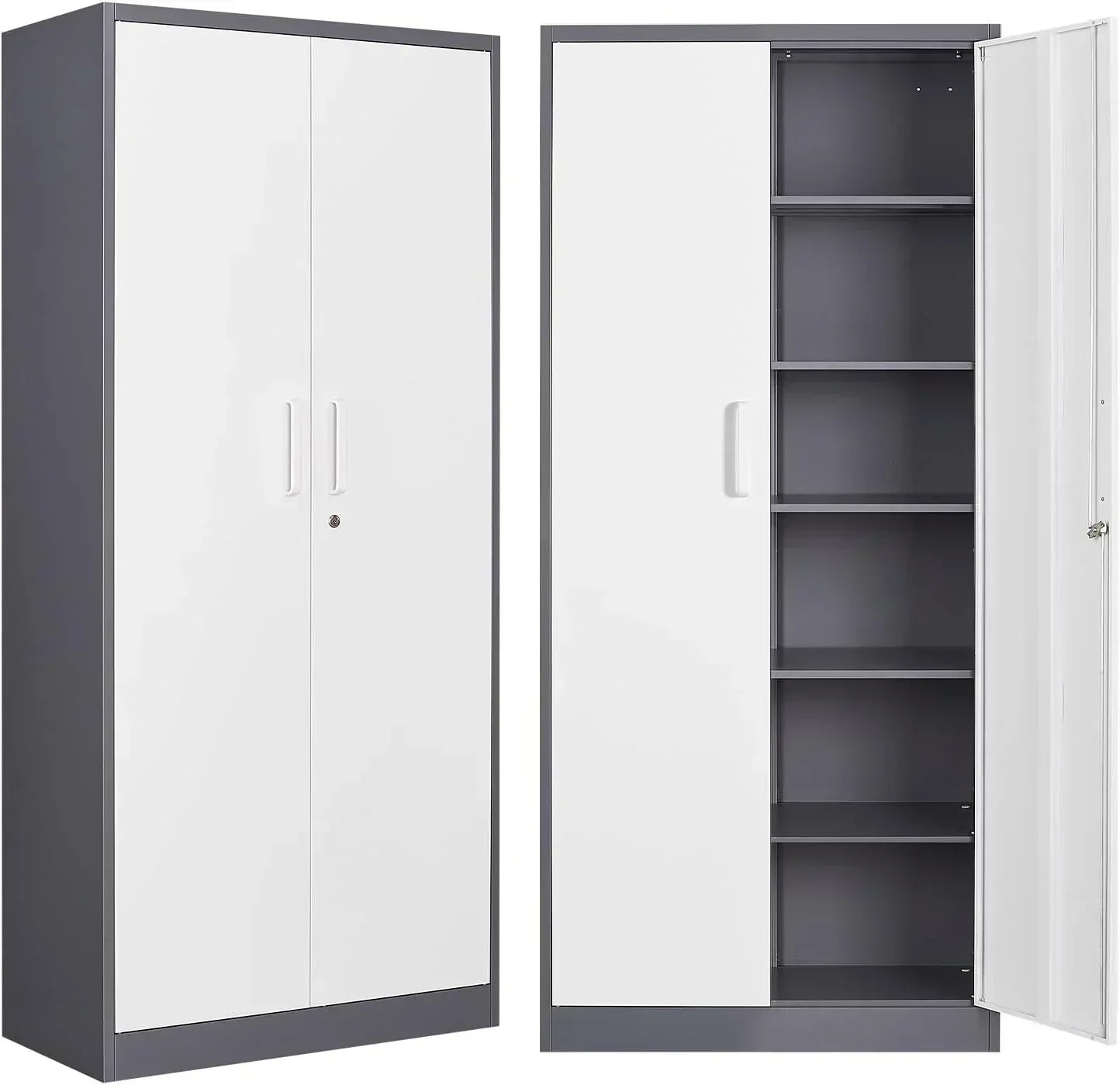 Metal Storage Cabinet with 2 Doors and 6 Shelves Black Metal Cabinet Garage Storage Cabinet