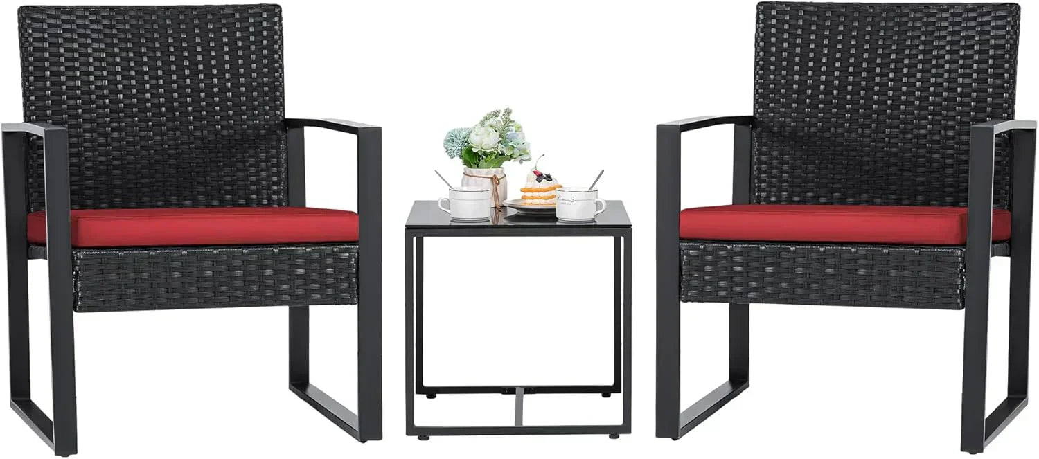 Flamaker 3 Pieces Patio Set Outdoor Wicker Furniture Sets Modern Rattan Chair Conversation Sets