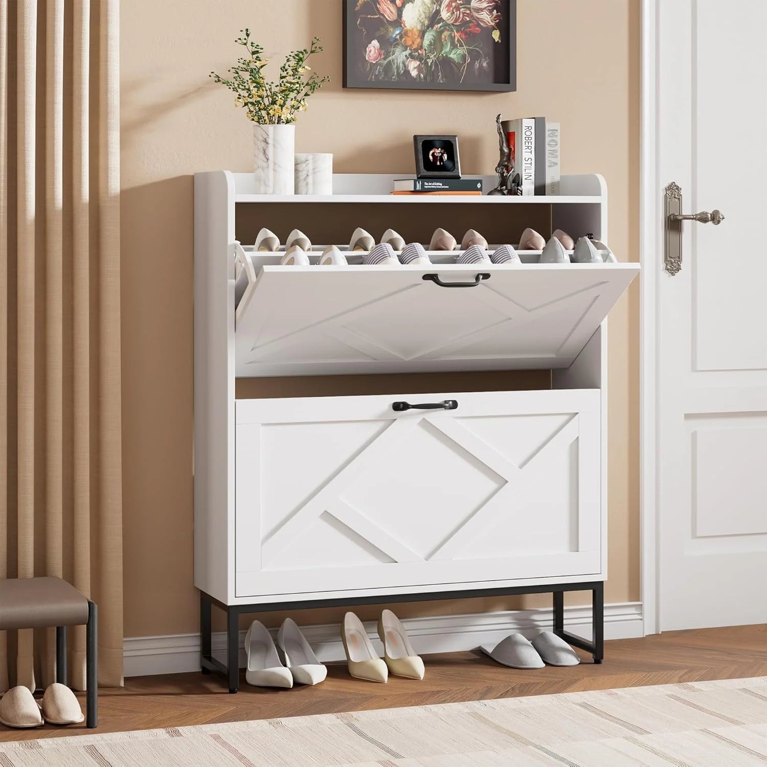 Nicetree Shoe Cabinet Freestanding Shoe Cabinet with 2 Reversible Drawers