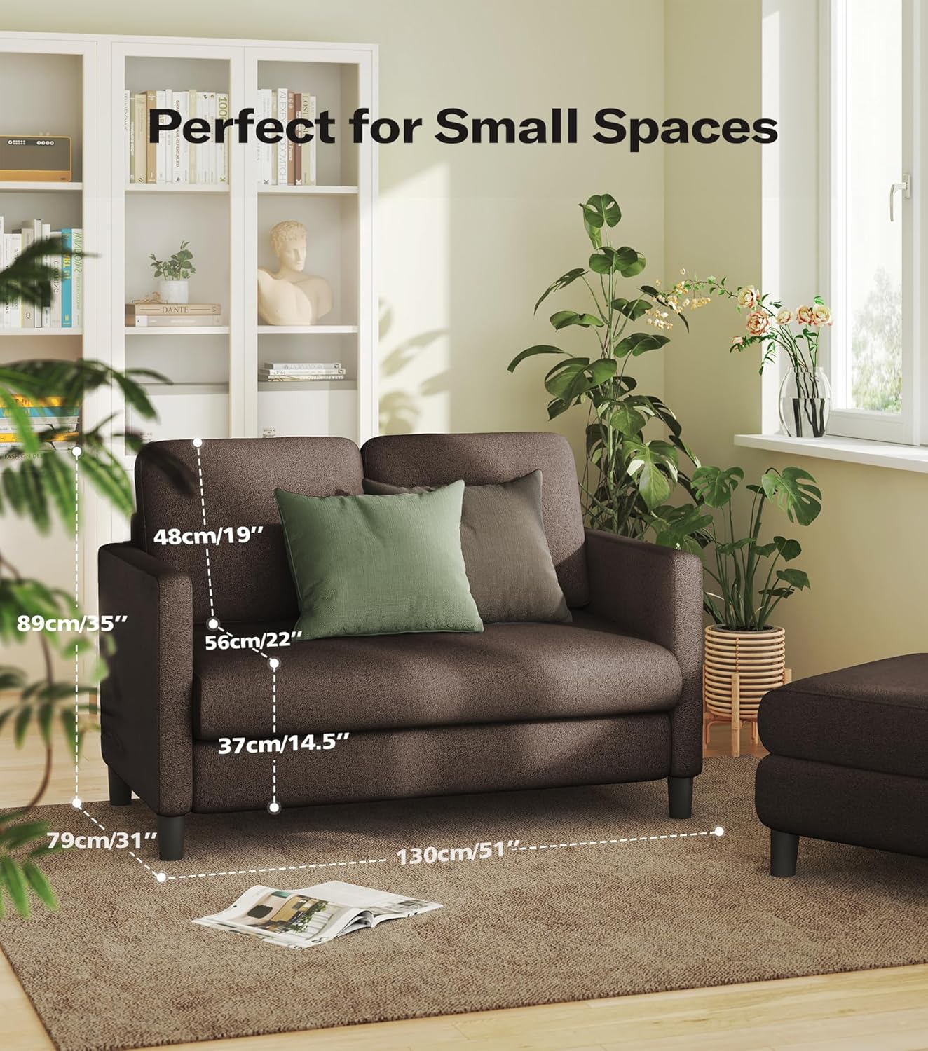 Loveseat Sofa 51" Love Seat Comfy Corduroy Small Loveseat Tool-Free Setup Couch