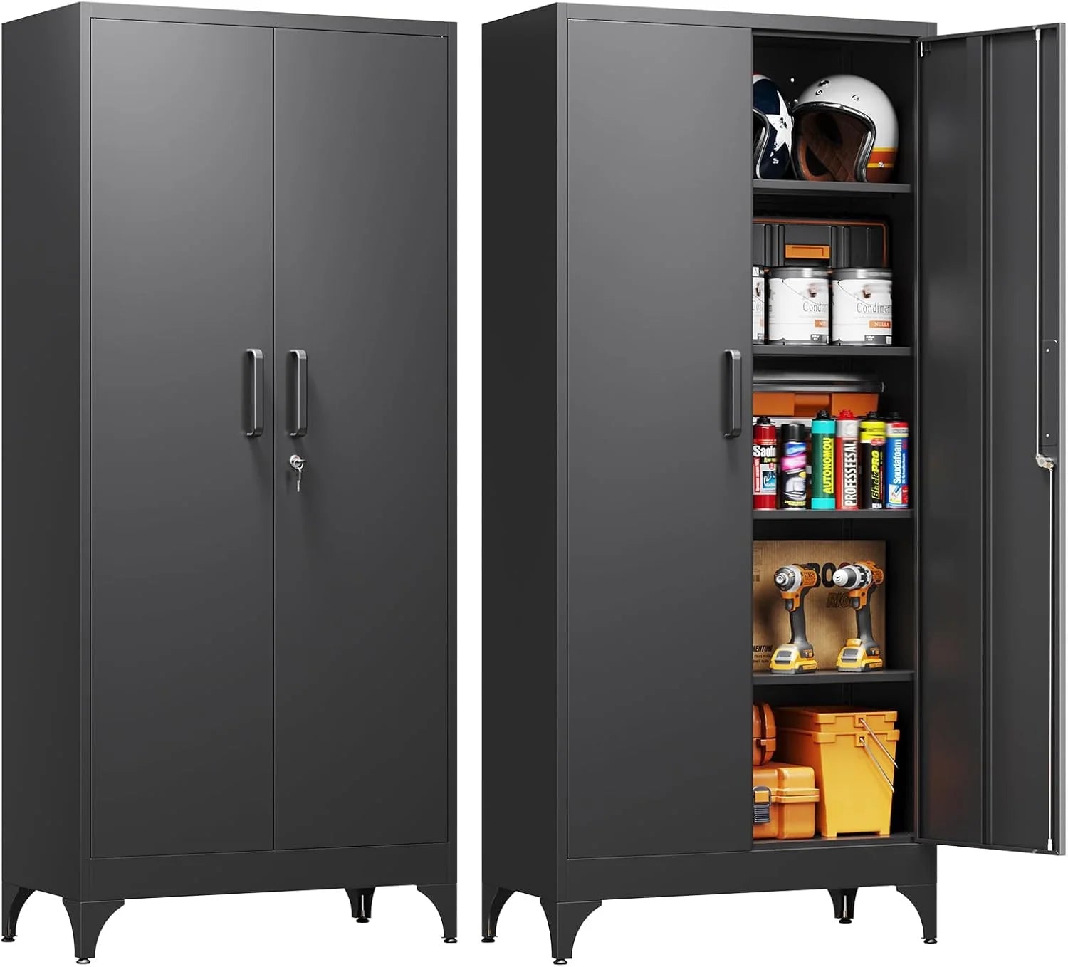 Yizosh Metal Garage Storage Cabinet with 2 Doors and 5 Adjustable Shelves