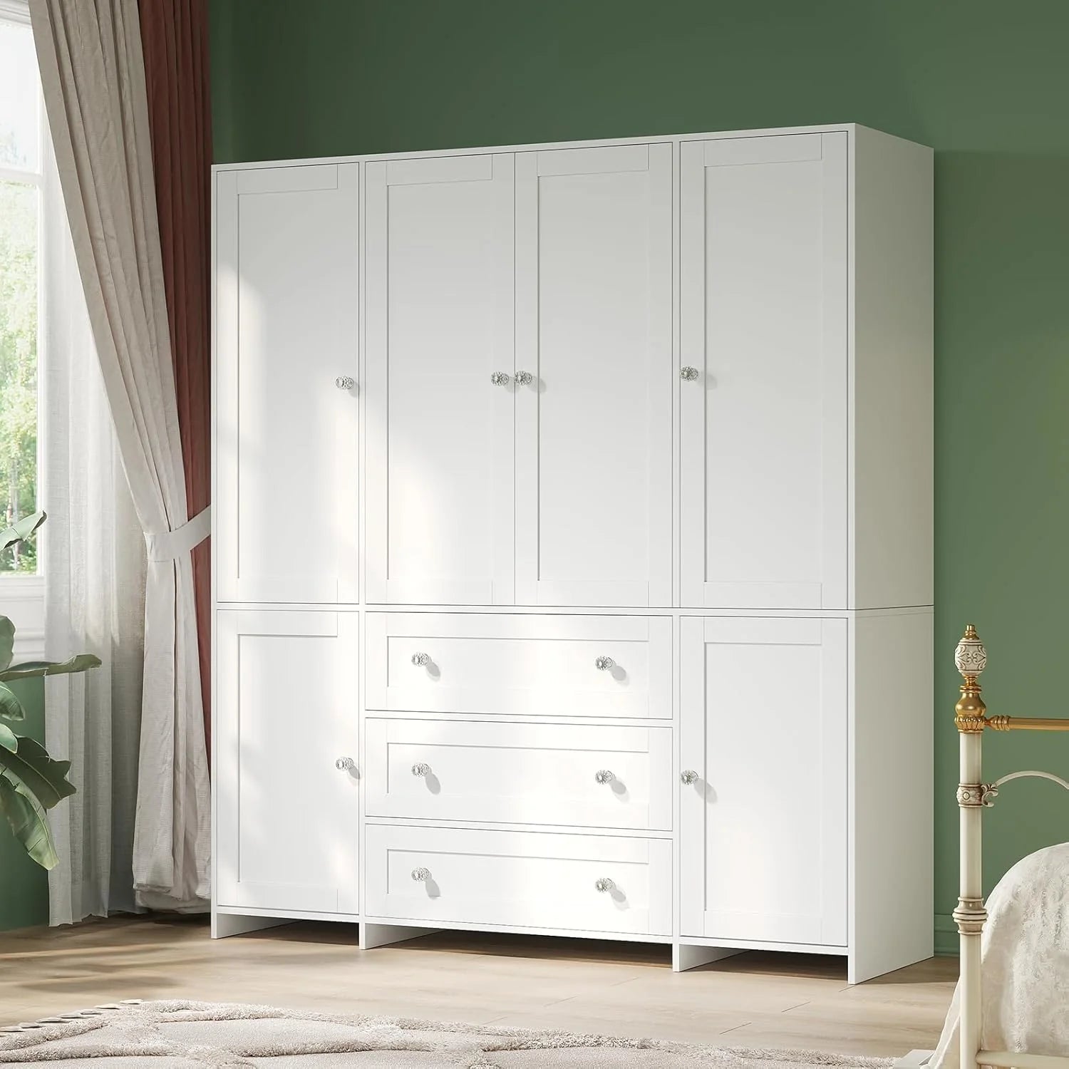 VOWNER Armoire Wardrobe Closet with Drawers and Mirror, 71" Clothing Storage Cabinet