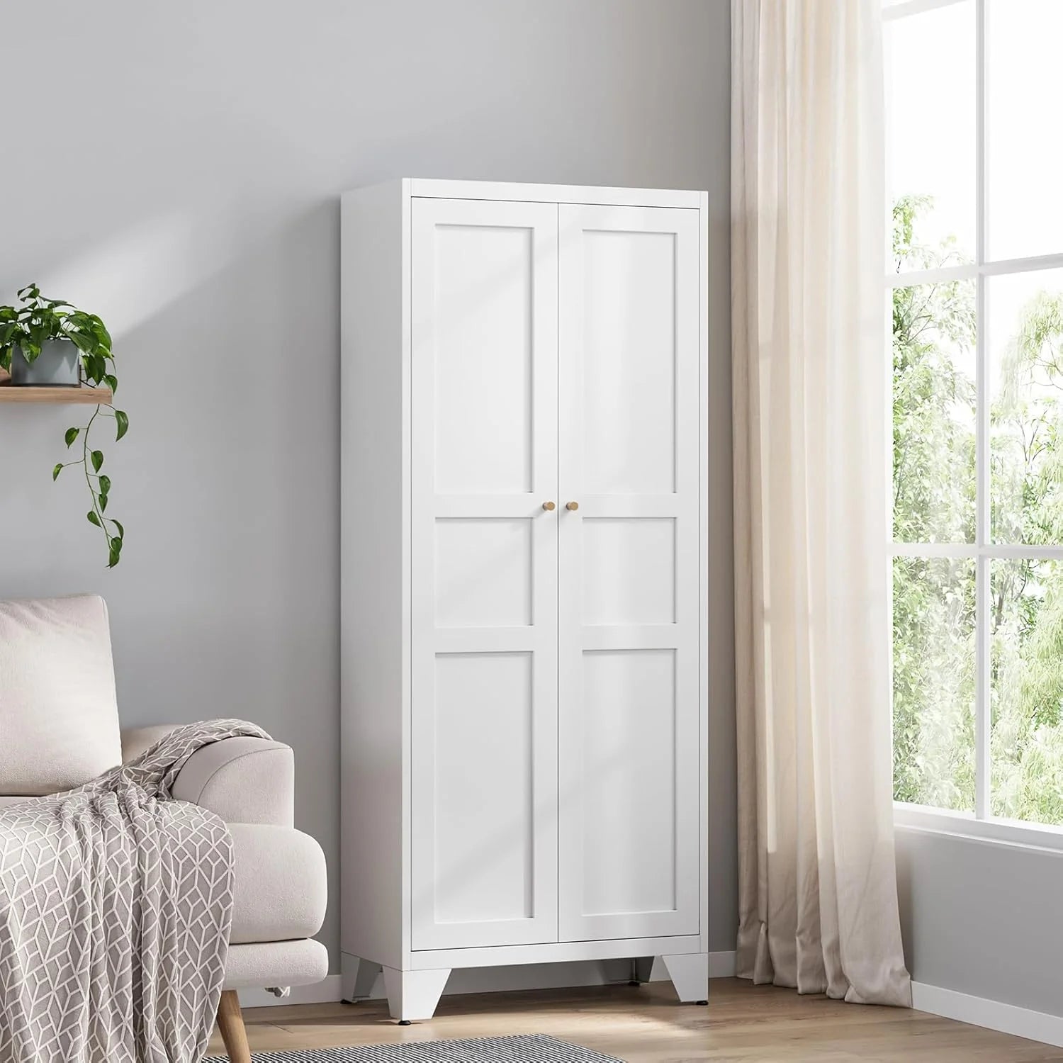 Yizosh Metal Storage Cabinet with 2 Doors and 4 Adjustable Shelves