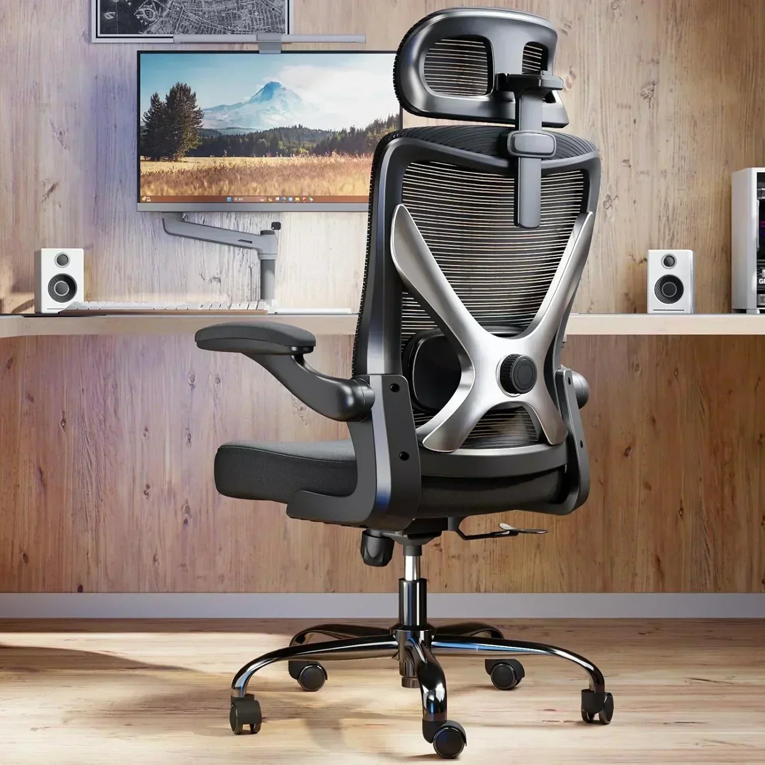 Office computer desk and chair gaming chair with lumbar support and headrest