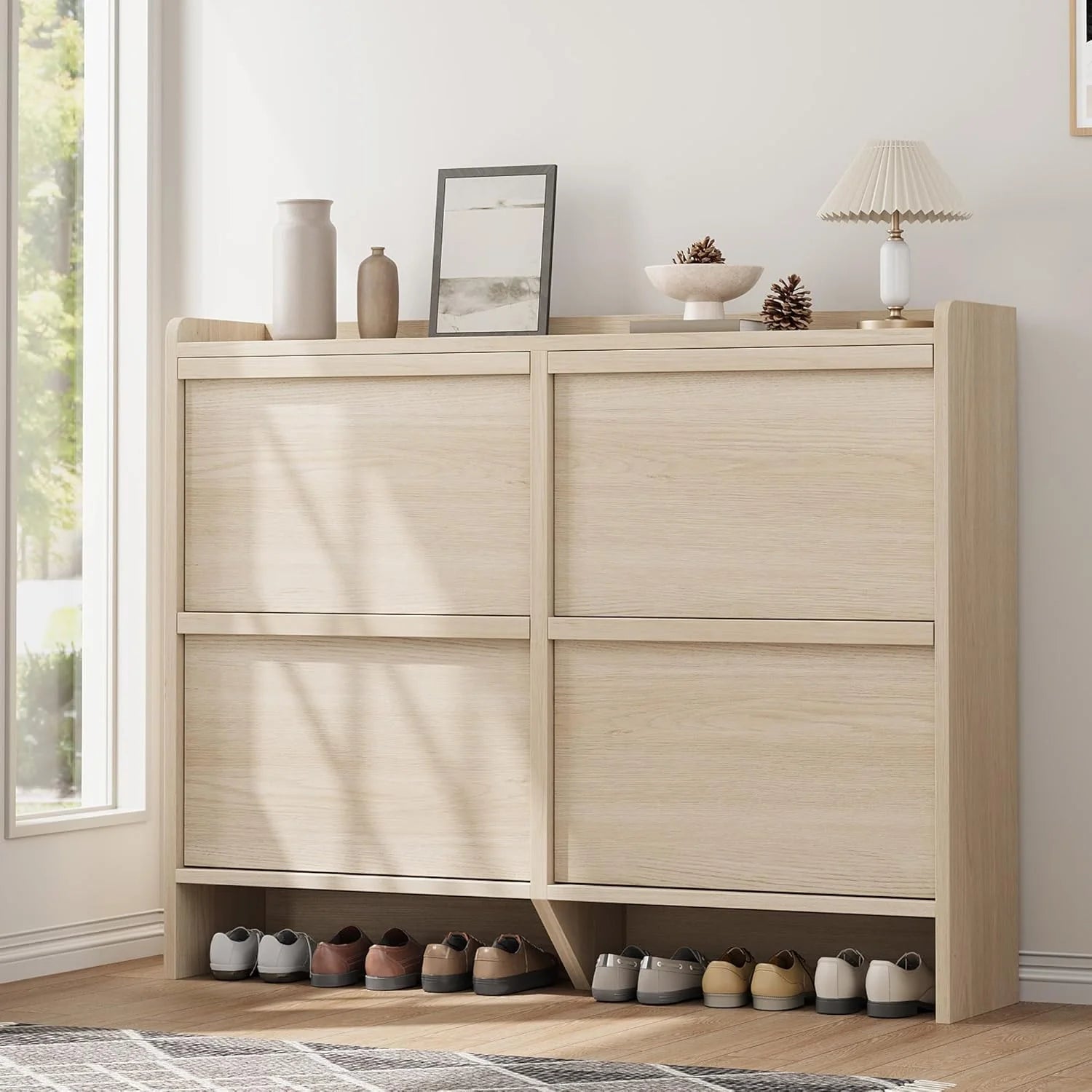 GarveeHome Shoe Cabinet with 3 Flip Top Drawers, Wooden Shoe Cabinet with Adjustable Shelves