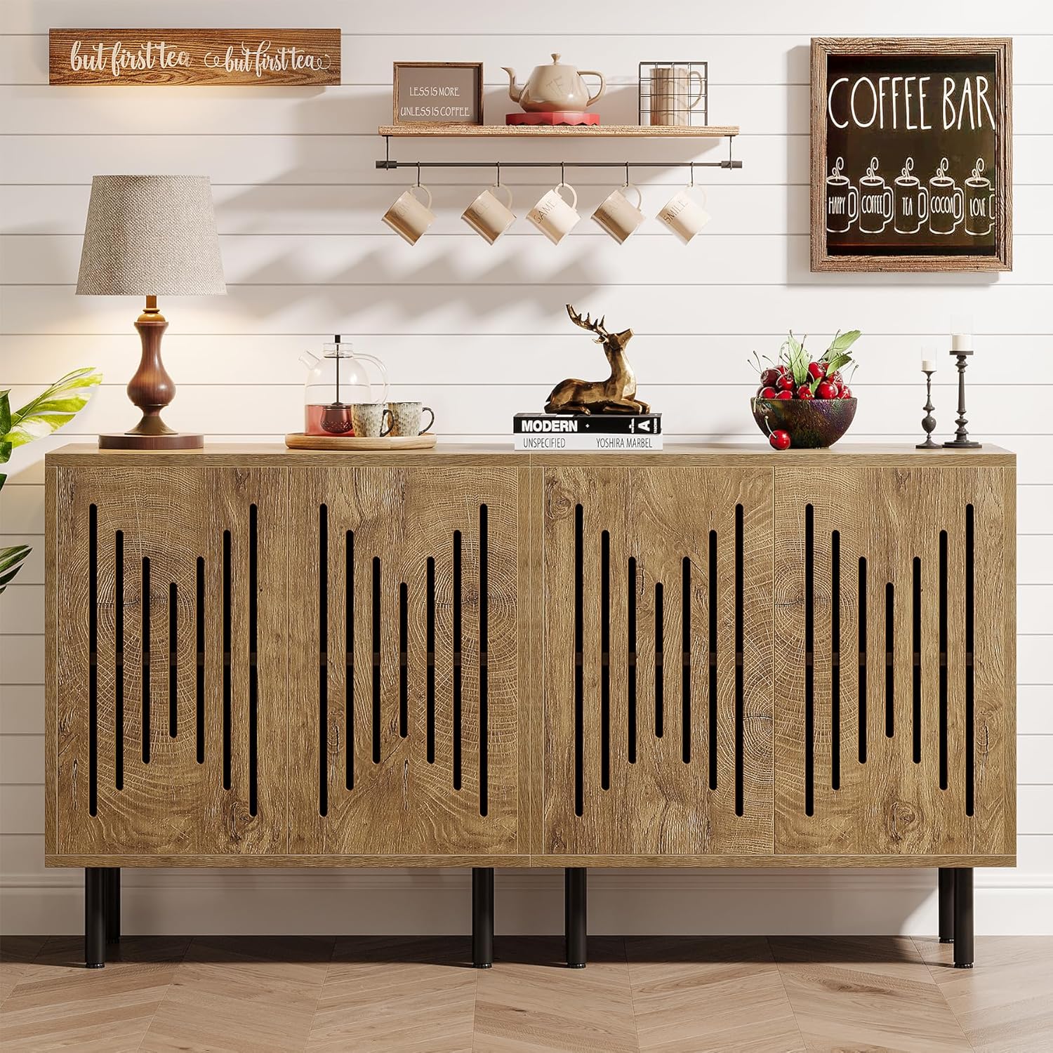 Tribesigns Set of 2 Sideboard Buffet with Storage 59" Buffet Sideboard Cabinet with Adjustable Shelves