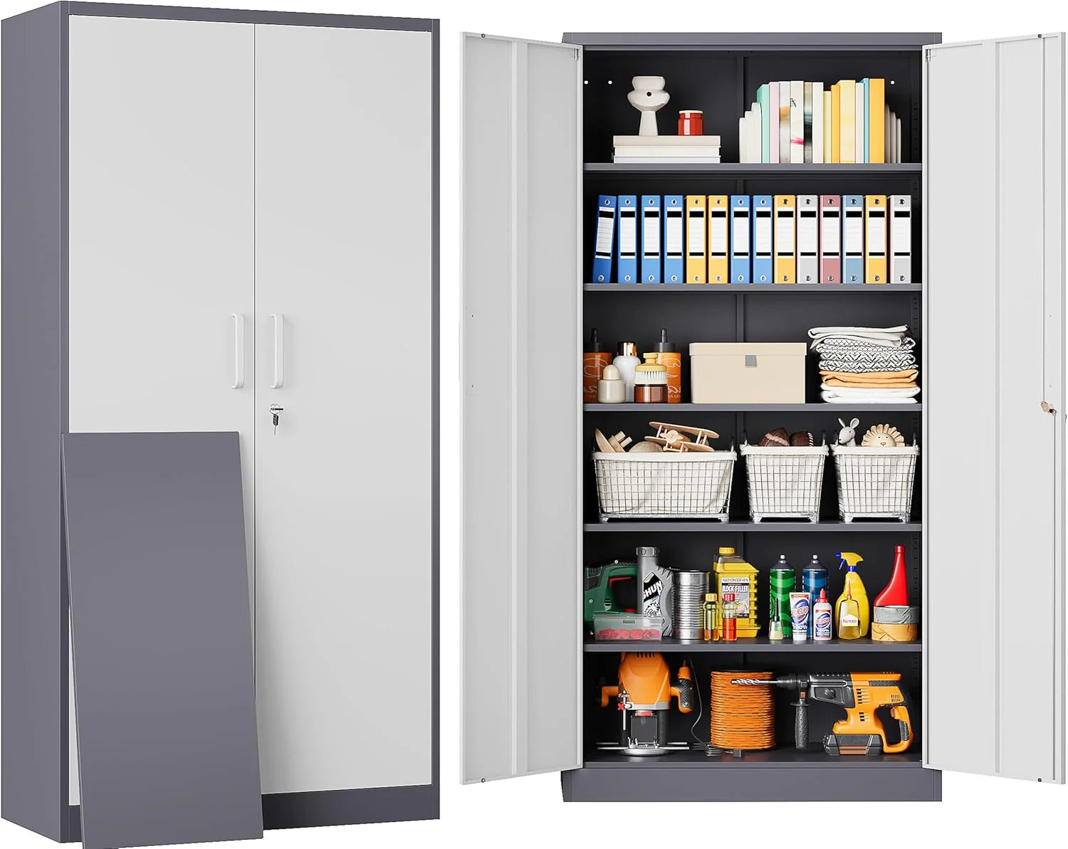 SISESOL Wide & Deep Metal Storage Cabinet with 2 Doors and 6 Shelves,72x36x18