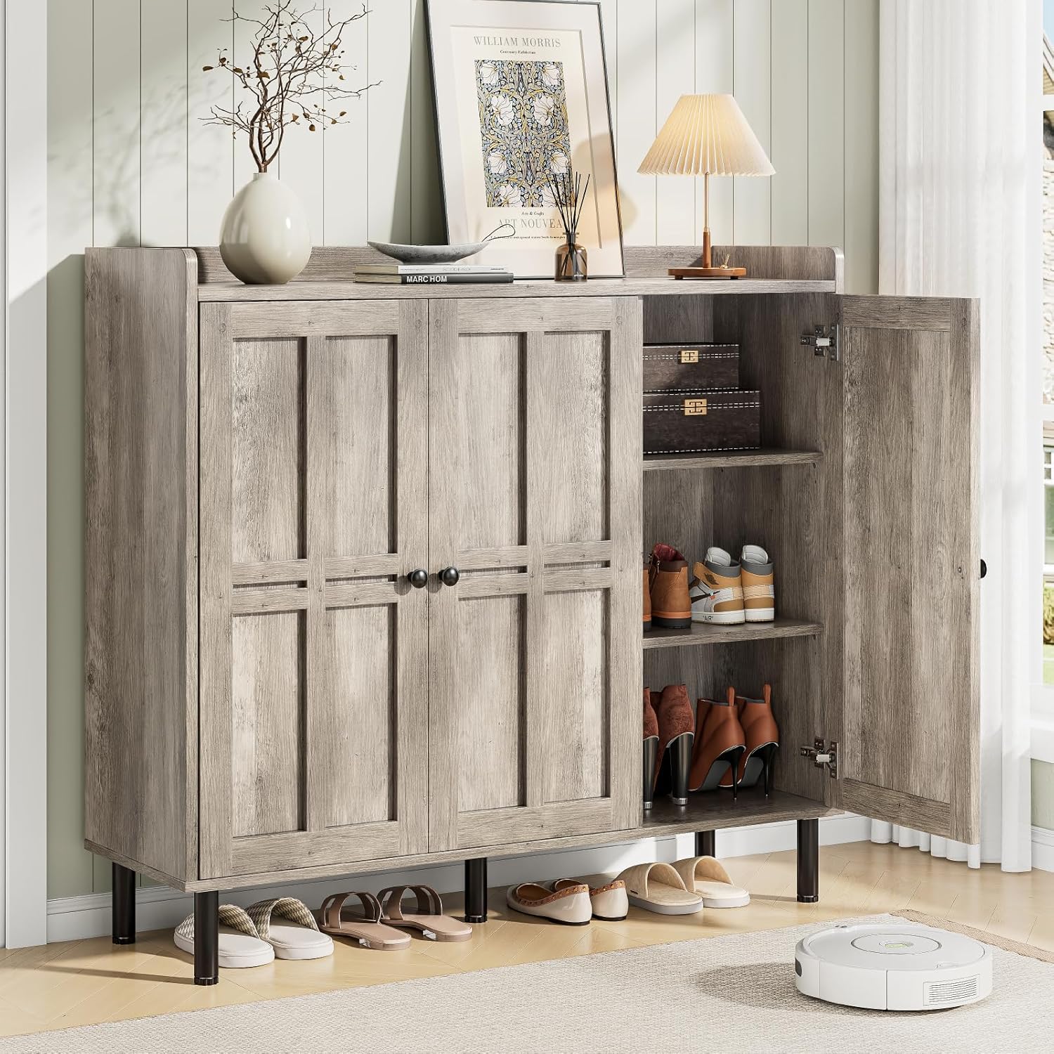 ONBRILL Shoe Cabinet with 3 Doors and Adjustable Shelves, 30 Pairs Shoe Storage Cabinet