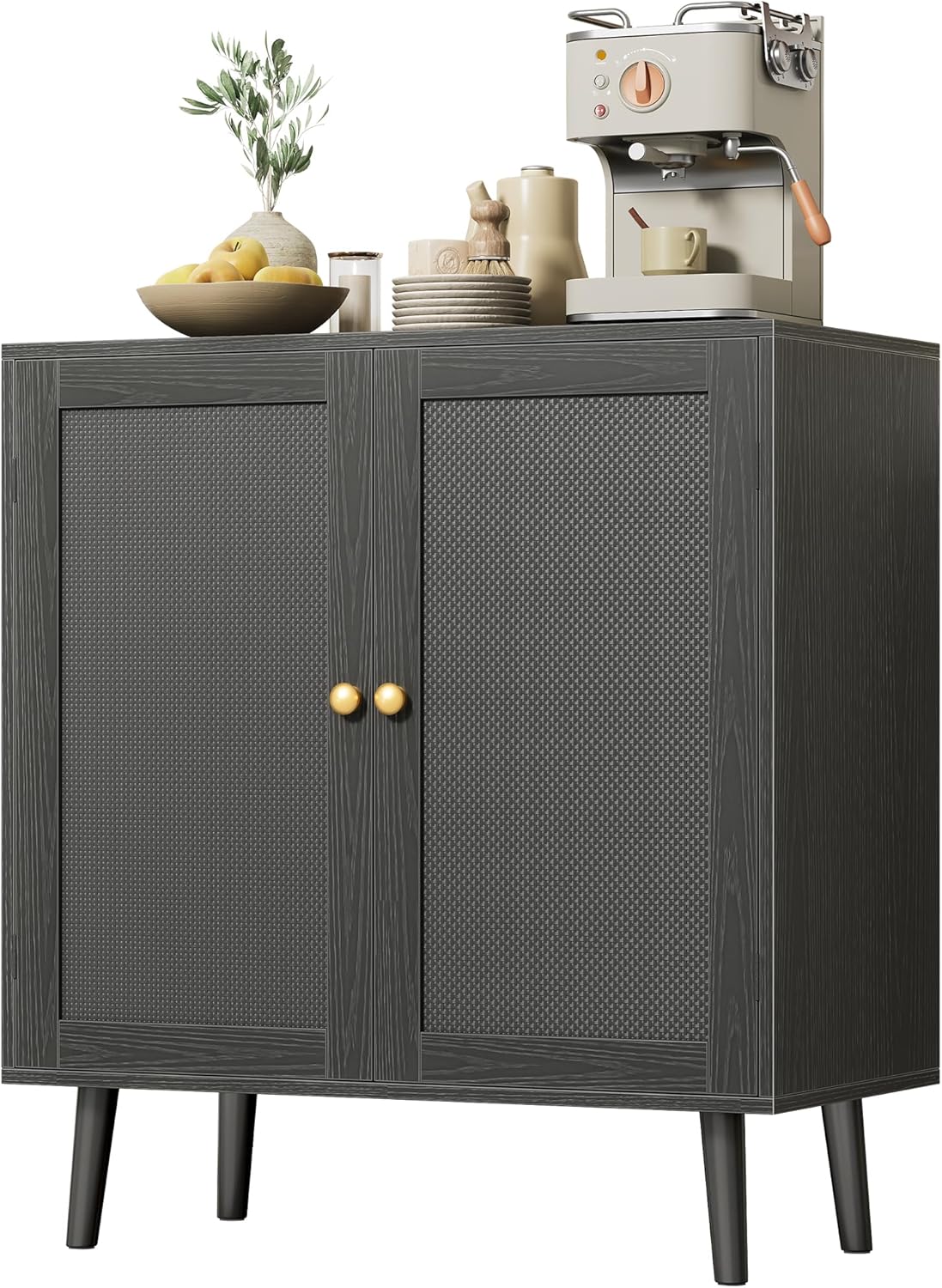 Huuger Buffet Cabinet with Storage Cabinet with PE Rattan Decor Doors Accent Sideboard Buffet