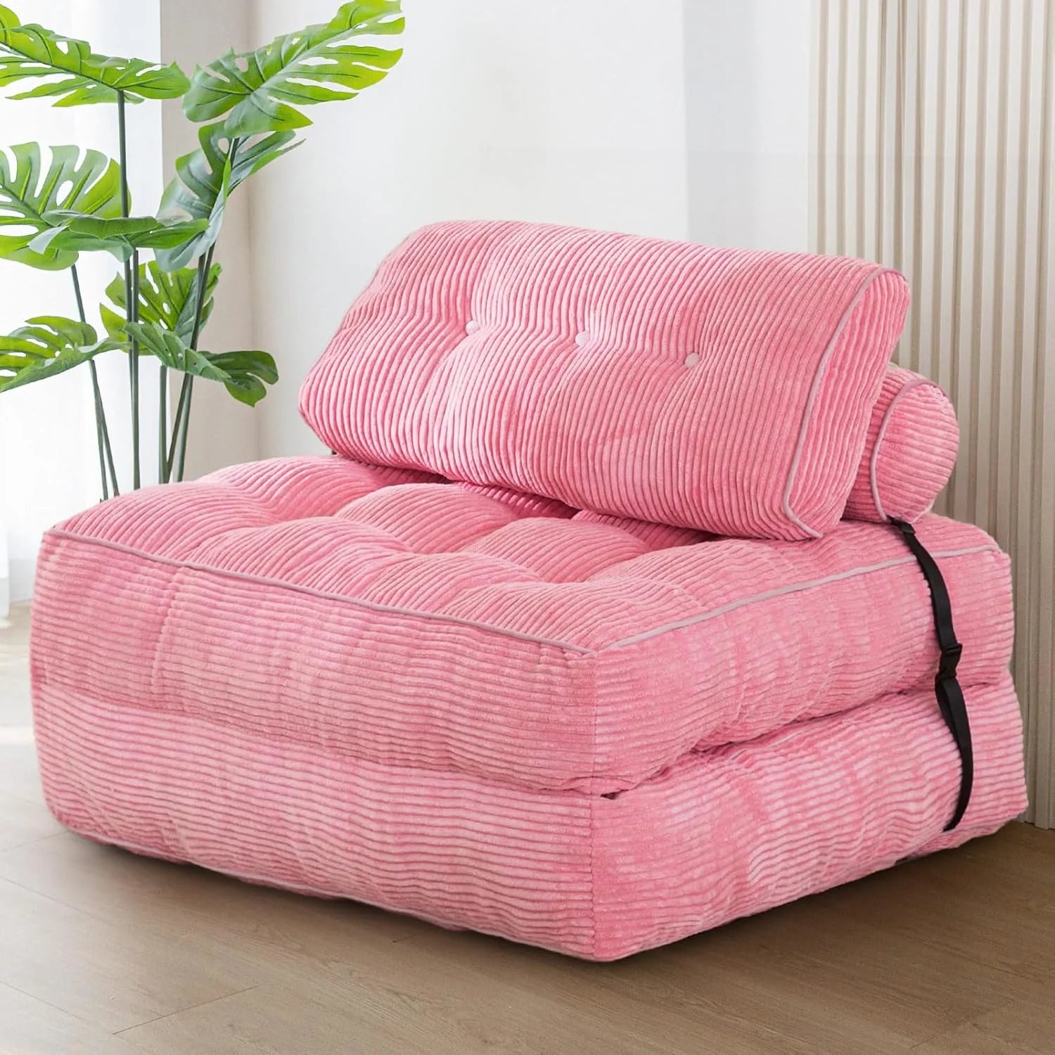 MAXYOYO Folding Sofa Bed, Convertible Sleeper Chair with Pilow Foldable Mattress with Back Support, Portable Fold Out Chair Bed Comfy Floor Sofa Lounge for Living Room Bedroom, Beige, Double