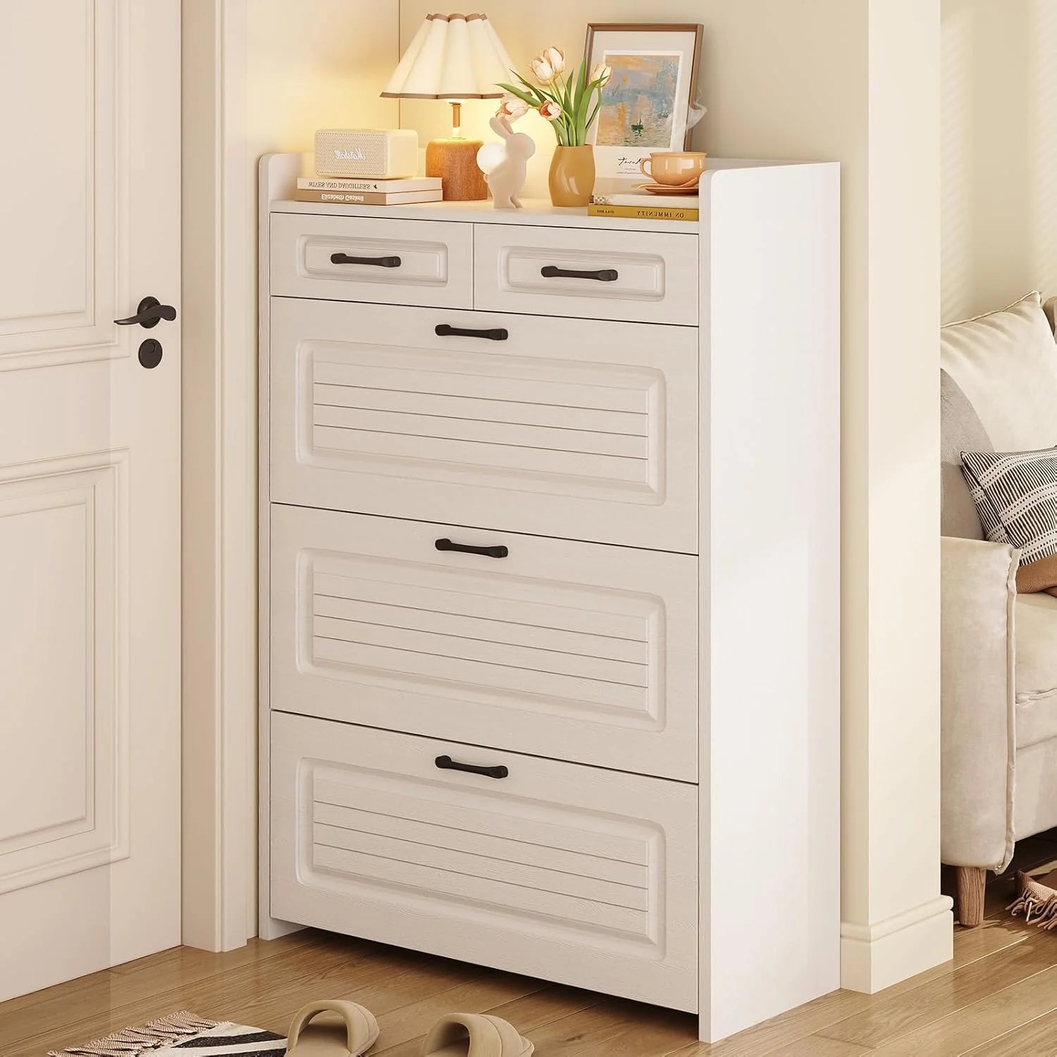 Shoe Cabinet with 3 Large Flip Drawers & 2 Storage Drawers, Narrow Shoe Organizer Cabinet Fits
