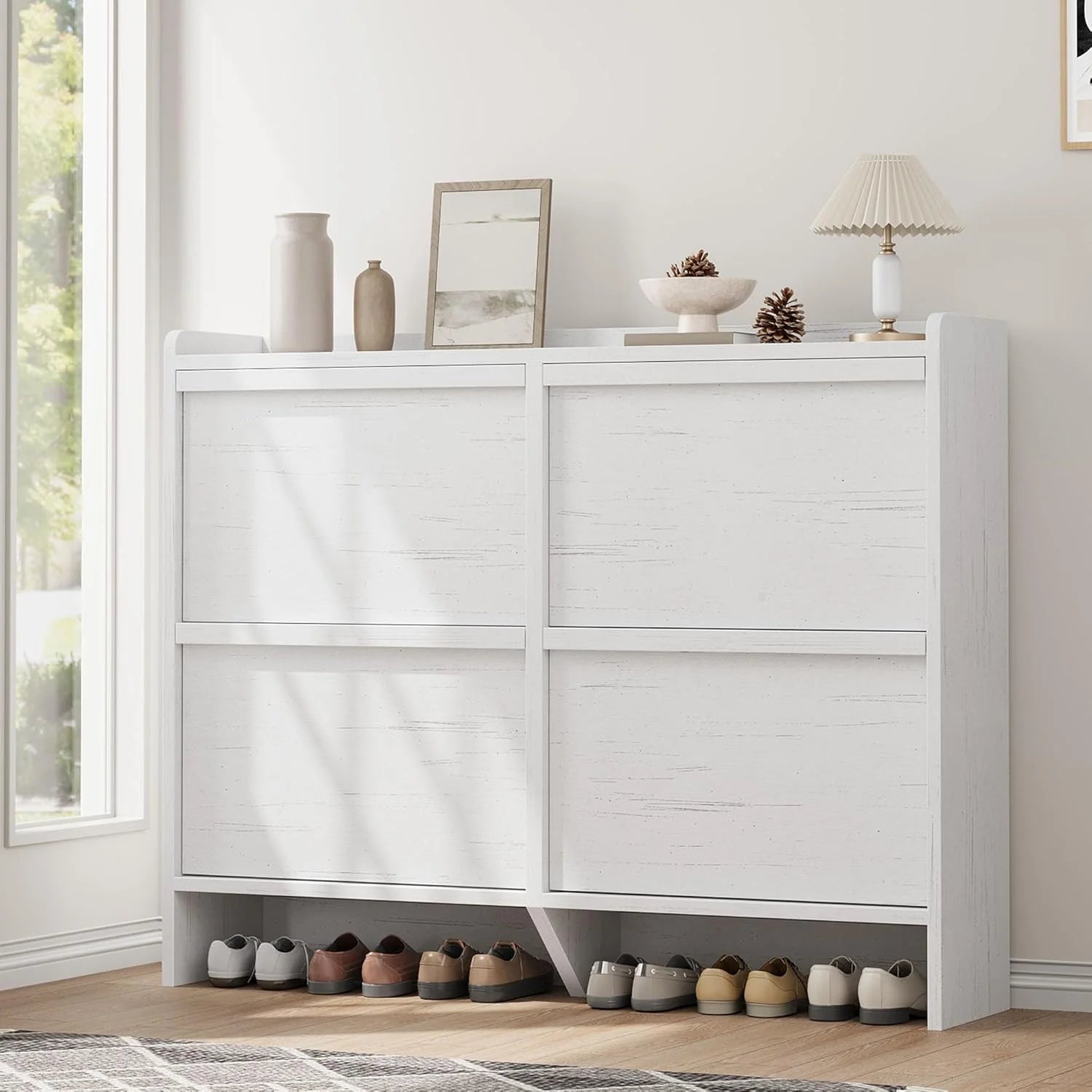 GarveeHome Shoe Cabinet with 3 Flip Top Drawers, Wooden Shoe Cabinet with Adjustable Shelves