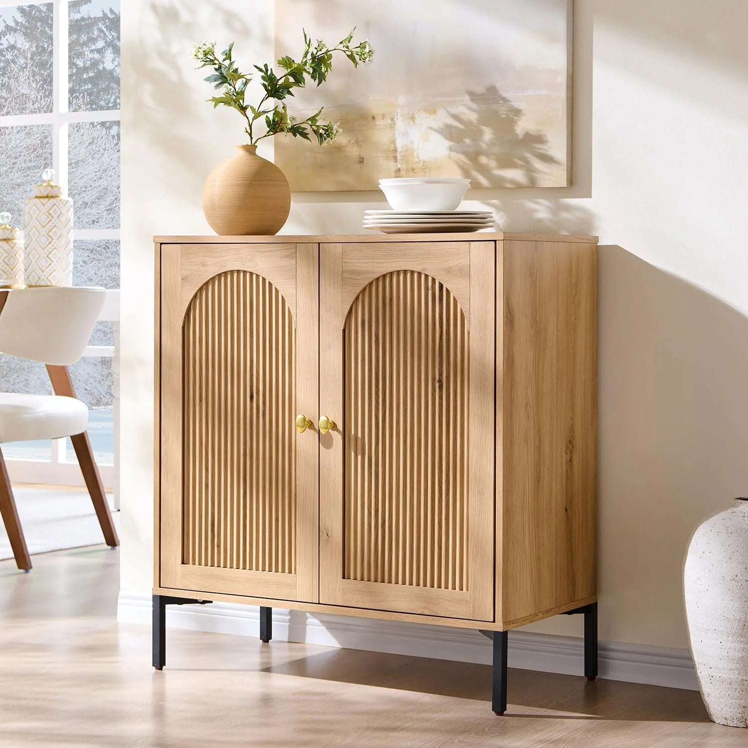 IFGET Modern Buffet Cabinet with Storage 92.63" W Fluted Arched Sideboard Cabinet
