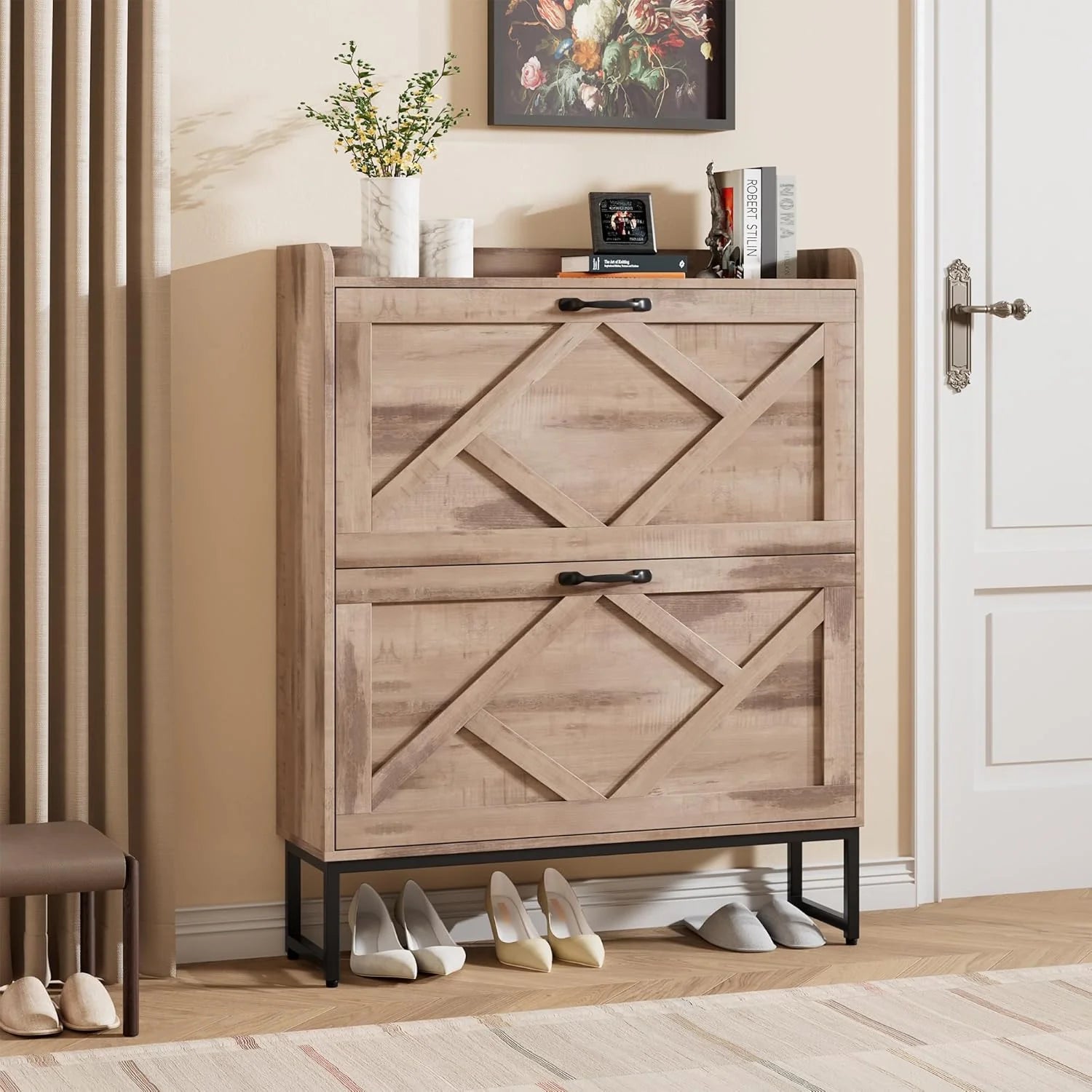 Nicetree Shoe Cabinet Freestanding Shoe Cabinet with 2 Reversible Drawers