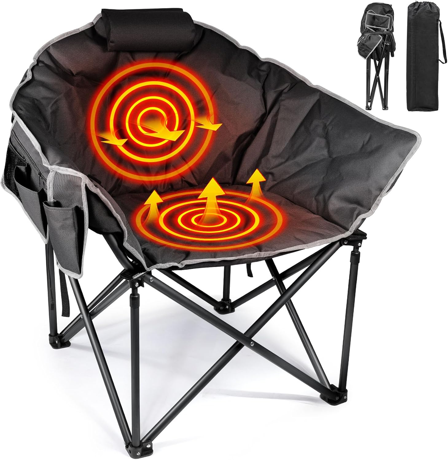 Heated Camping Chair Extra Large Heated Chair Outdoor Sports Chair with 3 Heat Levels on Back