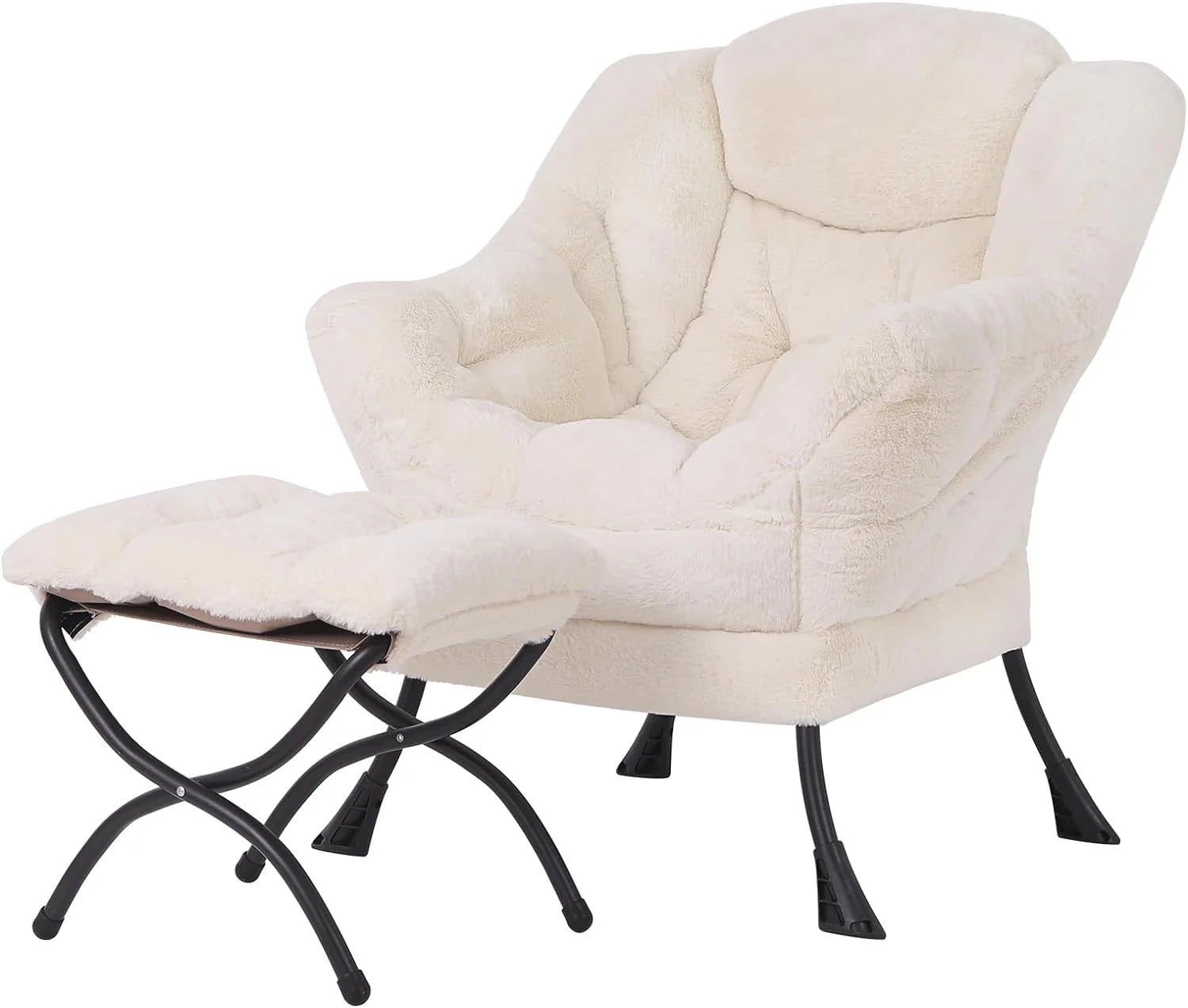 Welnow Lazy Chair with Ottoman, Modern Accent Chair with Armrests and a Side Pocket, Leisure Sofa Armchair, Reading Armchair with Footrest for Small Space, Dark Grey