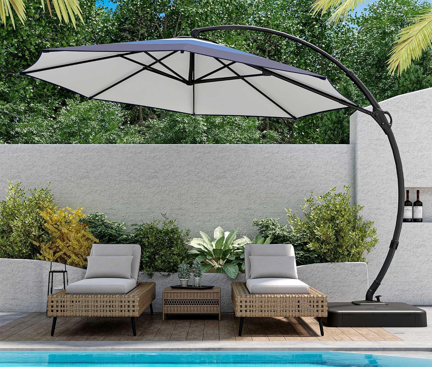 LAUSAINT HOME Outdoor Patio Umbrella with Base included 11 FT Deluxe Curvy Cantilever Umbrella