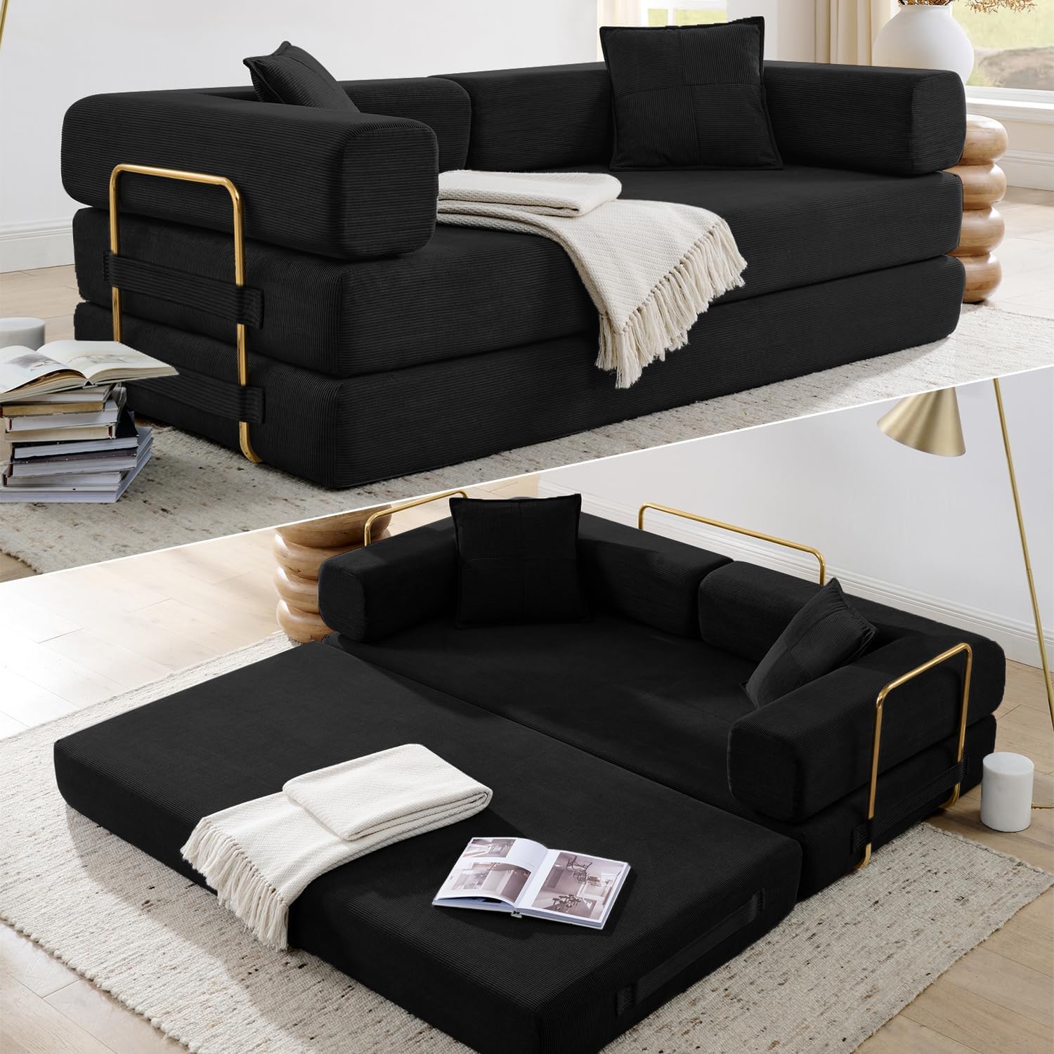 HANXIN 78 Inch Convertible Sleeper Sofa Bed, Folding Floor Mattress Couch