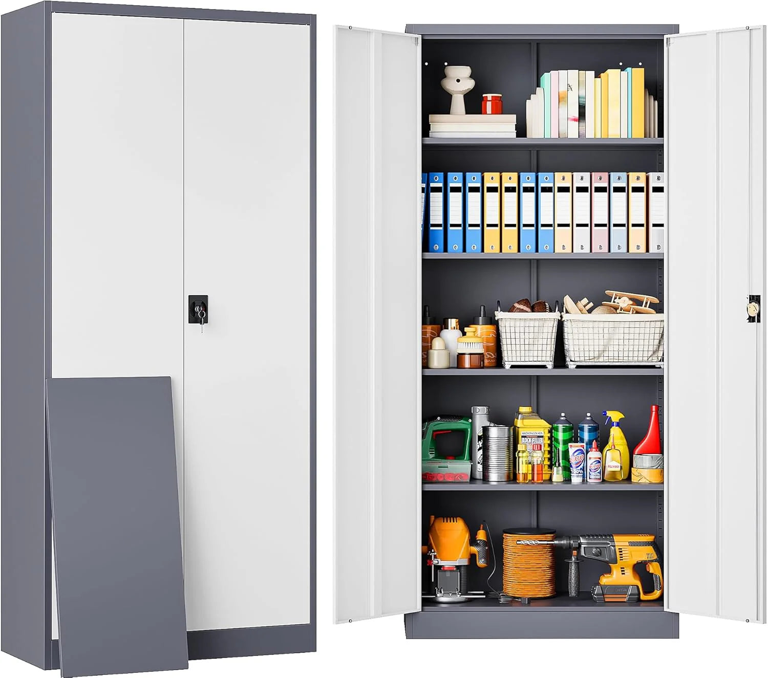 SISESOL Metal Storage Cabinet with Wheels,75 inch Tall Rolling Garage Storage Cabinet