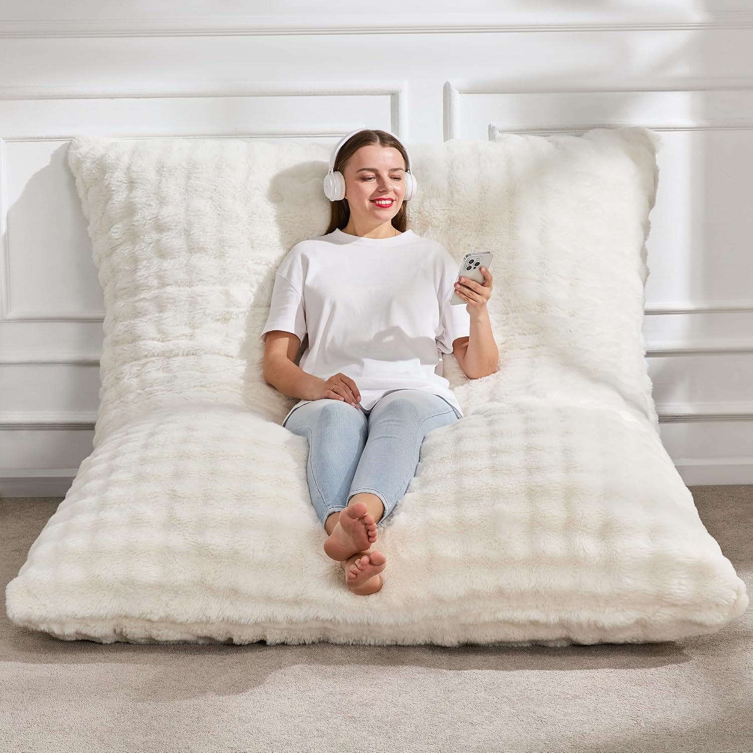 Hobestluk 3 in 1 Bean Bag Chair Giant Bean Bag Chairs Convertible Bean Bag Floor Cushion