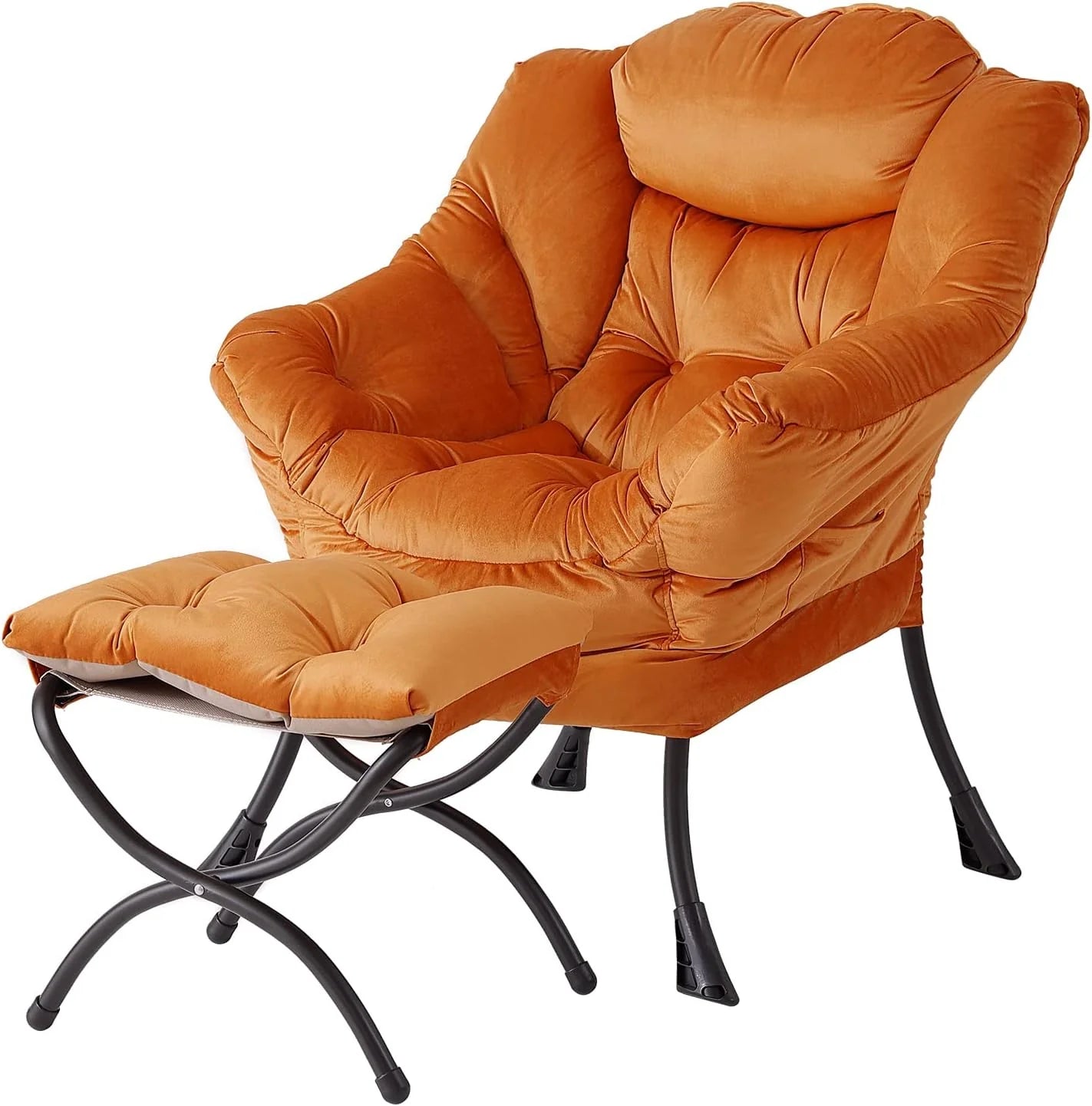 Welnow Lazy Chair with Ottoman, Modern Accent Chair with Armrests and a Side Pocket, Leisure Sofa Armchair, Reading Armchair with Footrest for Small Space, Dark Grey