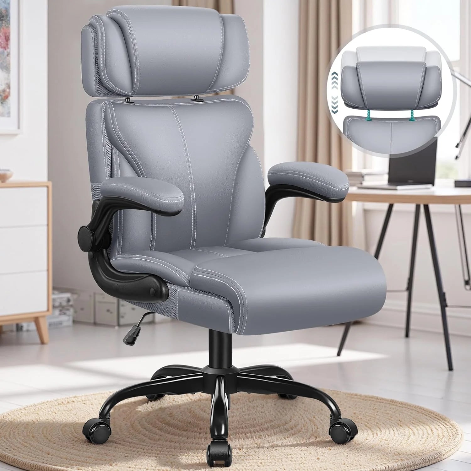 Office Chair Large High-Foot Computer Desk Chair, Breathable Leather Chair Lumbar Support Rotating Computer Chair