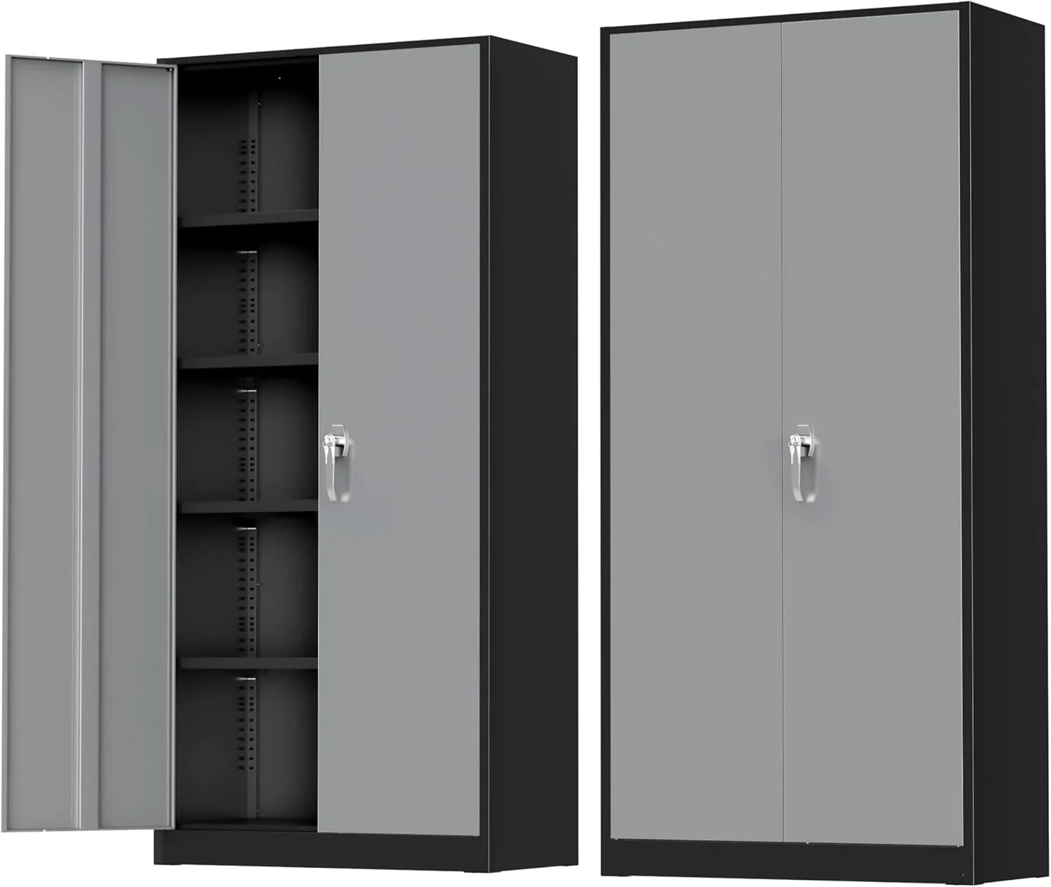 Greenvelly Metal Storage Cabinet, 72" Black Locking Metal Cabinet with 2 Doors and 4 Adjustable Shelves, Lockable Garage Storage Cabinets for Home Office, Garage, Kitchen, Living Room
