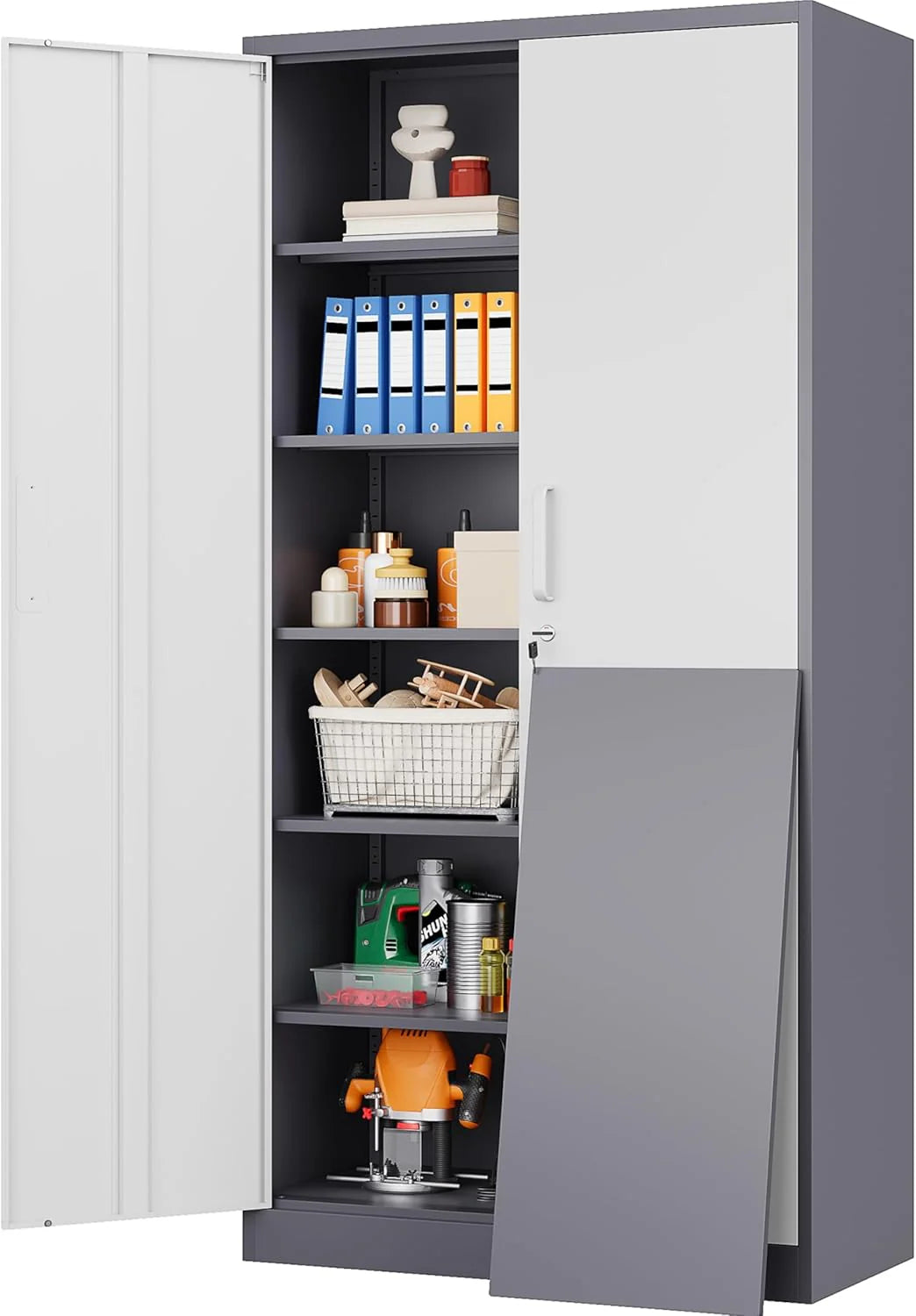 SISESOL Wide & Deep Metal Storage Cabinet with 2 Doors and 6 Shelves,72x36x18