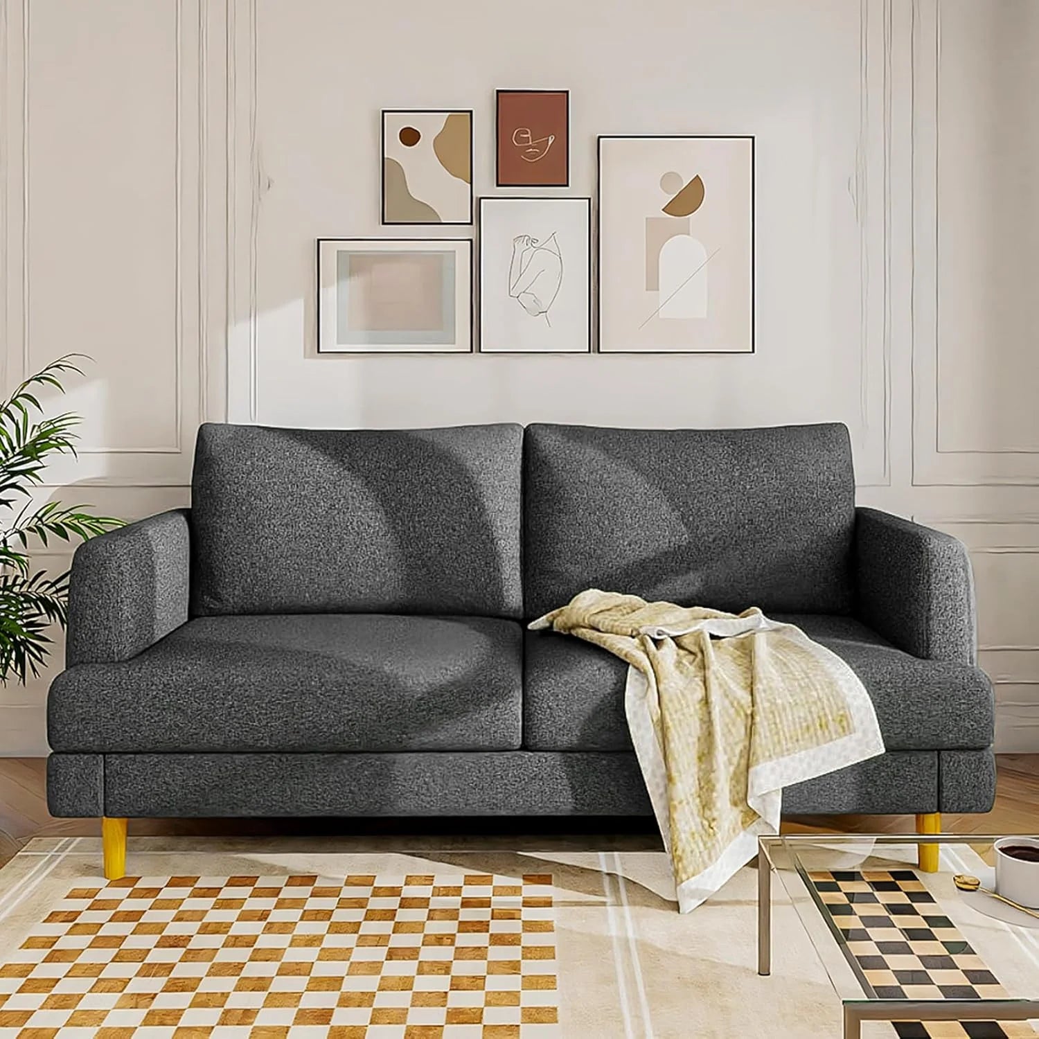 Loveseat Sofa Couch for Living Room USB Type C Ports Dark Gray Upholstered Small Couches