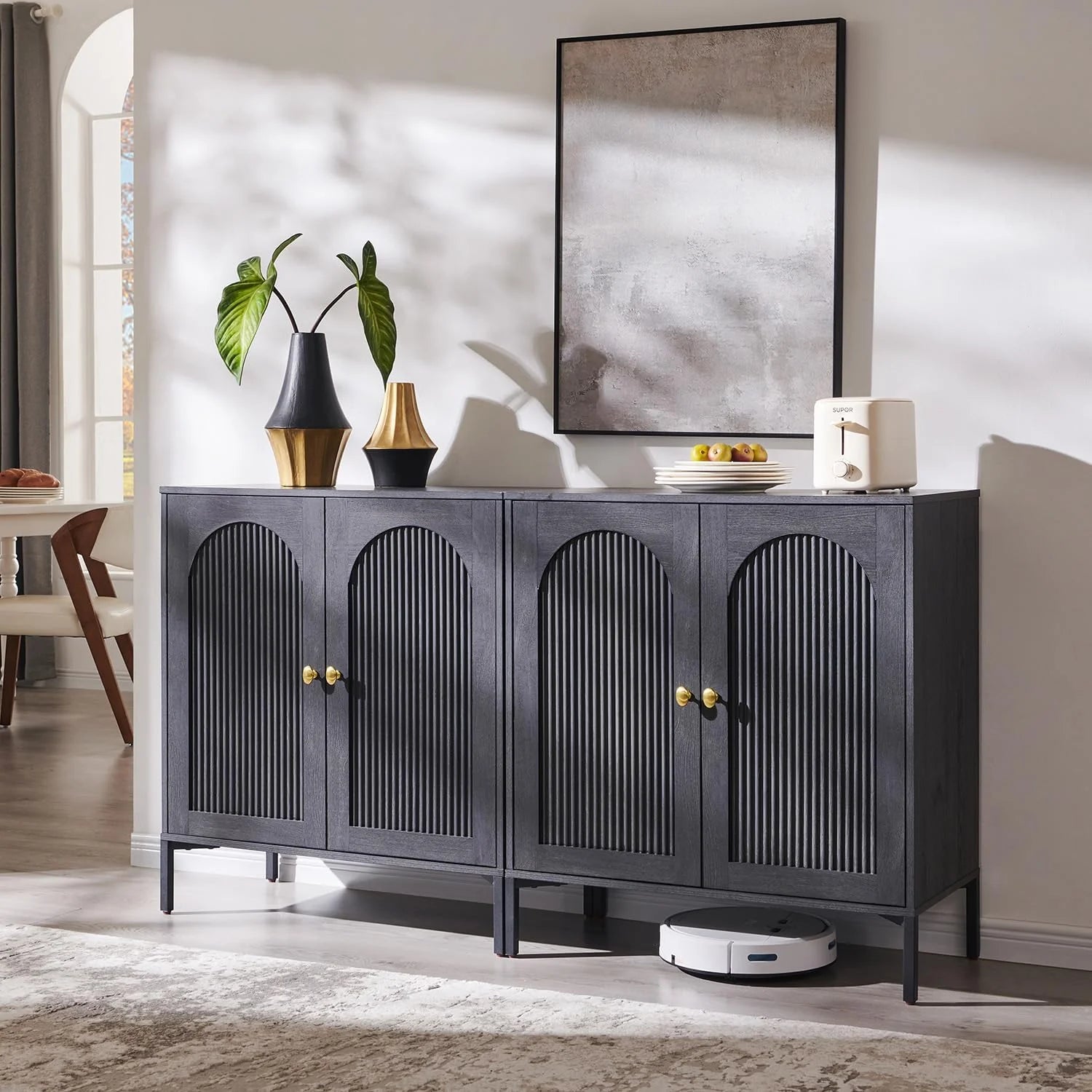 IFGET Modern Buffet Cabinet with Storage 92.63" W Fluted Arched Sideboard Cabinet