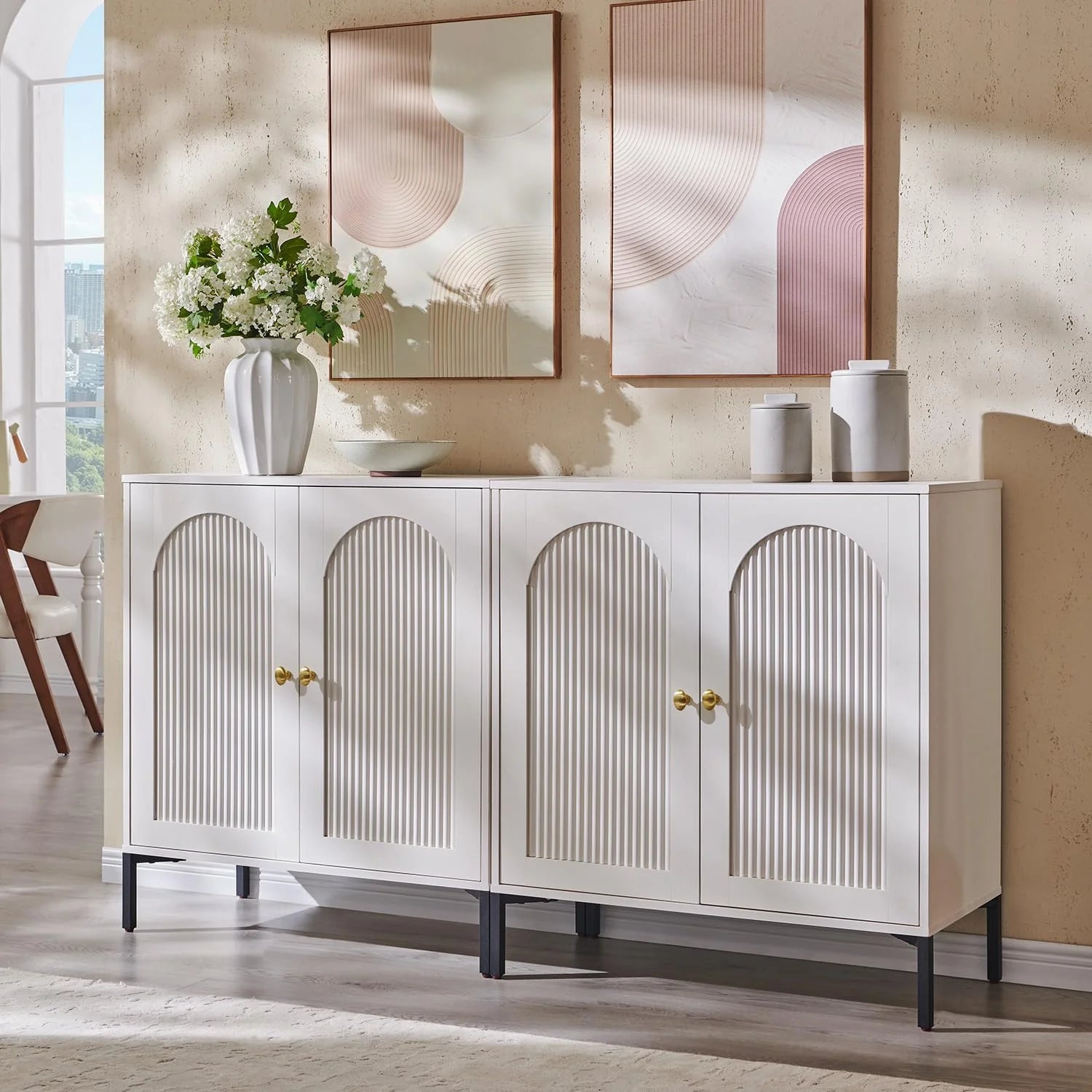 IFGET Modern Buffet Cabinet with Storage 92.63" W Fluted Arched Sideboard Cabinet