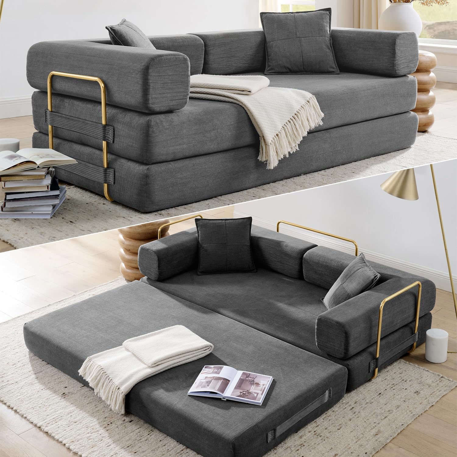 HANXIN 78 Inch Convertible Sleeper Sofa Bed, Folding Floor Mattress Couch
