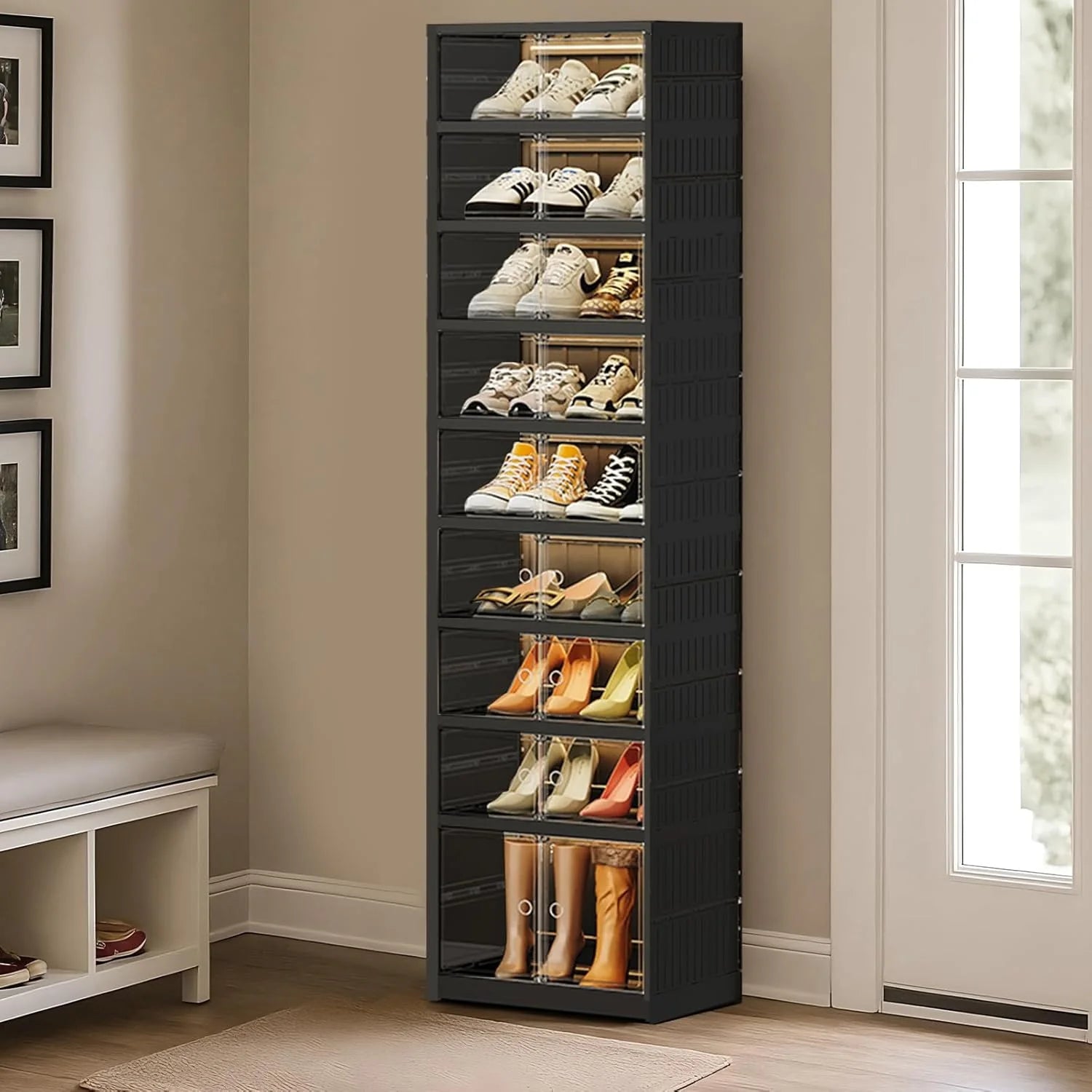 Collapsible Shoe Rack Organizer Shoe Cabinet with Doors Large Plastic Folding Shoe Cabinet