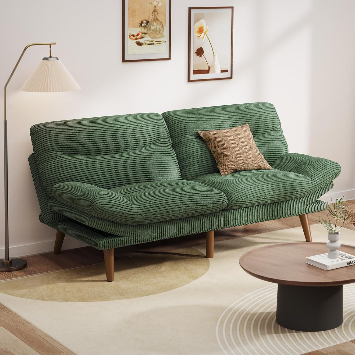 Convertible Futon Sofa Bed 66 Inch Corduroy Futon Sofa Recliner Sofa Bed for Small Spaces
