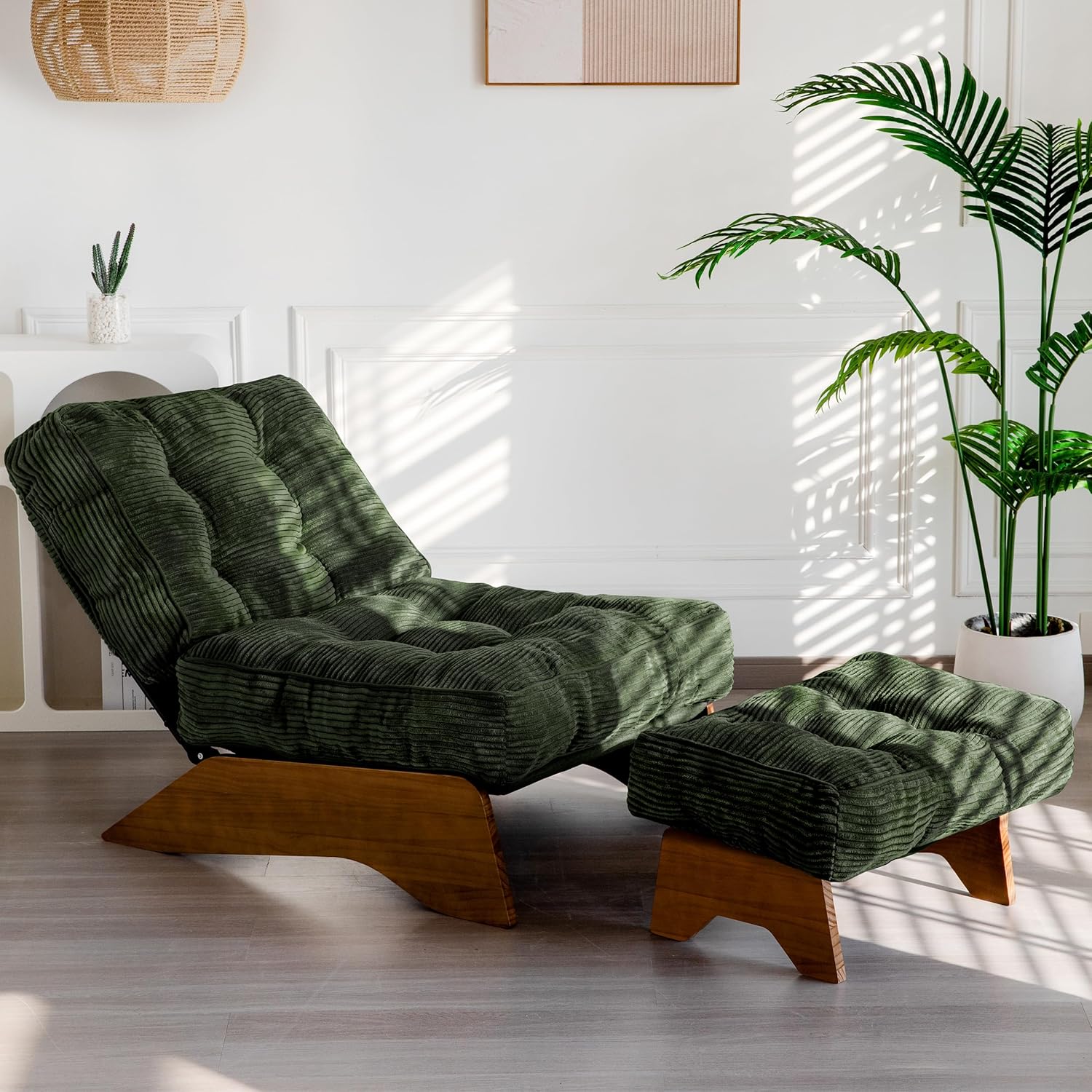 MAXYOYO Accent Chair with Ottoman Adjustable Backrest Tufted Chair Upholstered Lounge Chair