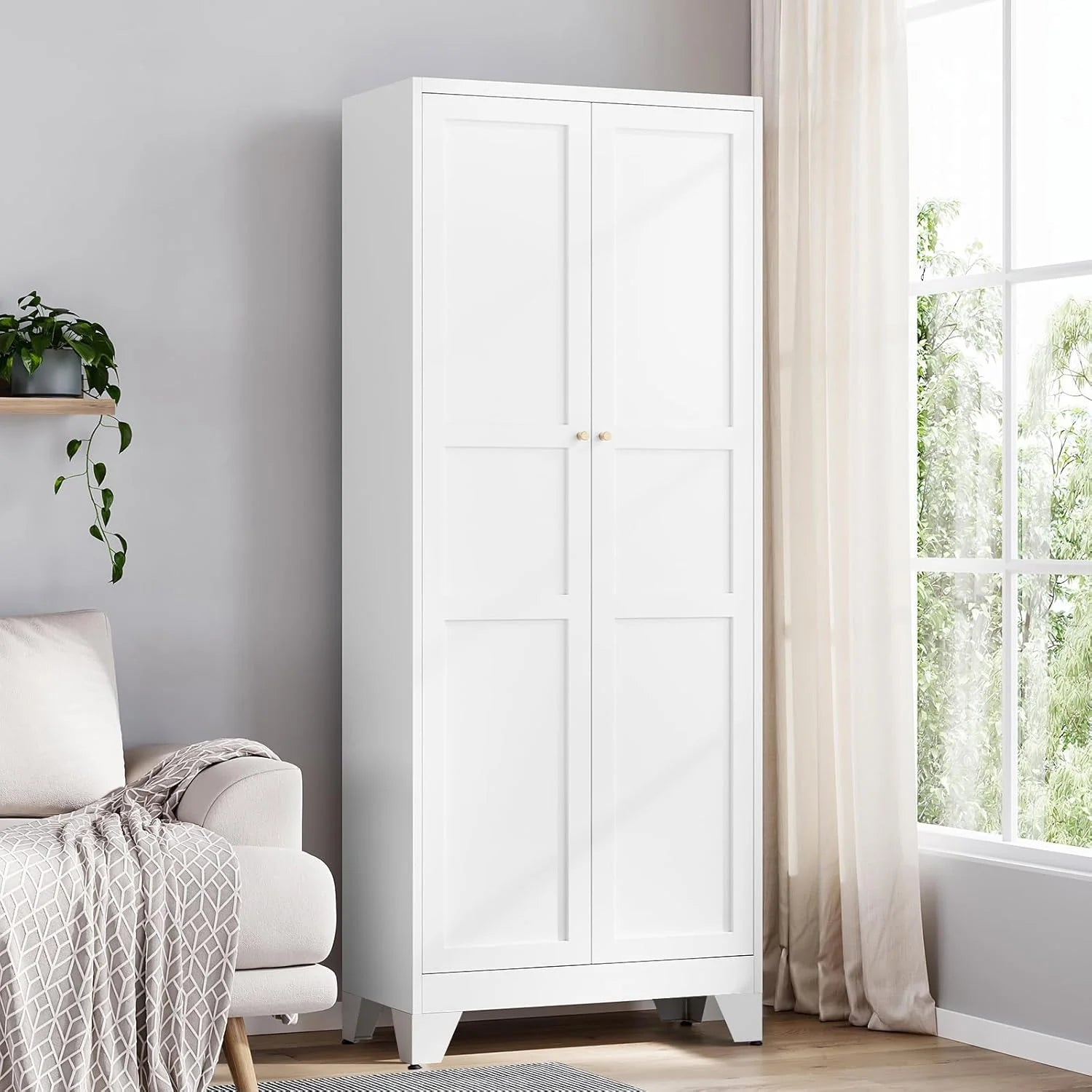 Yizosh Metal Storage Cabinet with 2 Doors and 4 Adjustable Shelves