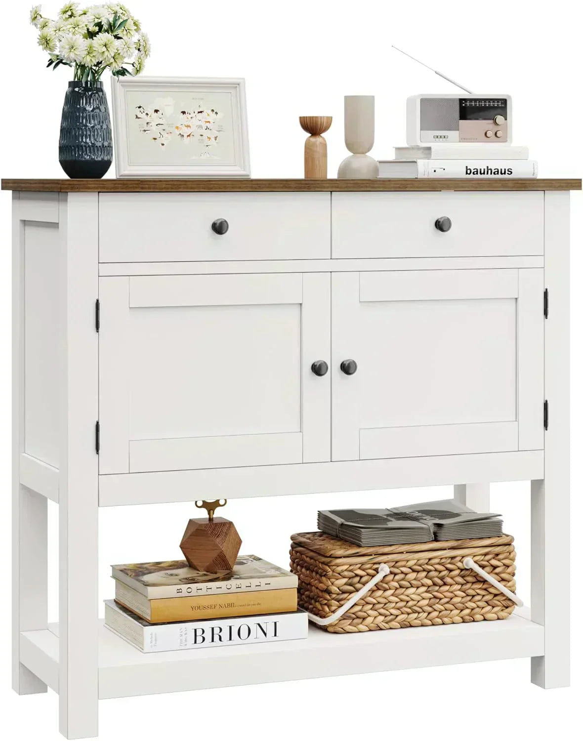 Farmhouse style console table coffee bar entry table with storage rack sofa table