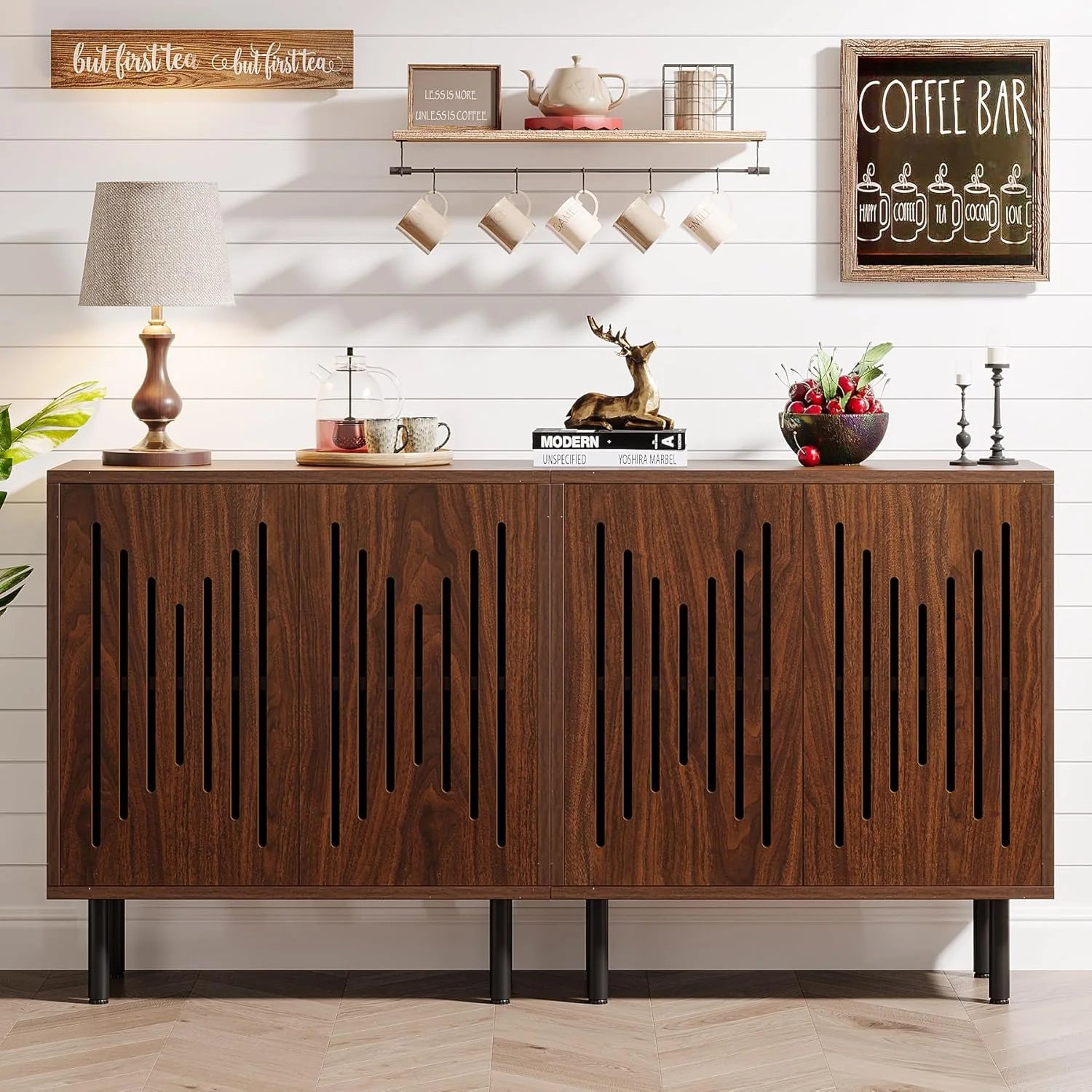 Tribesigns Set of 2 Sideboard Buffet with Storage 59" Buffet Sideboard Cabinet with Adjustable Shelves