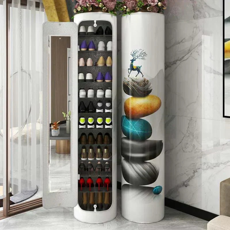 Large-capacity multi-layer rotating disinfection shoe cabinet with mirror deodorizer