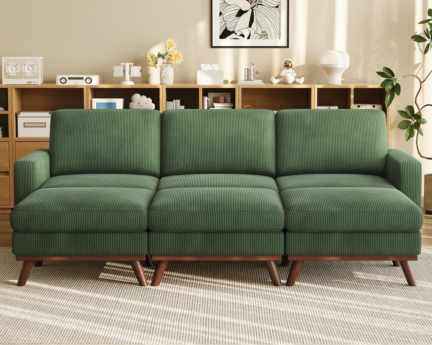 Vesgantti 68" Loveseat Sofa - Green, Comfy Corduroy with Spring Cushion, Solid Wood Frame, Modern Deep Seat, Bedroom & Living Room, Office Couch