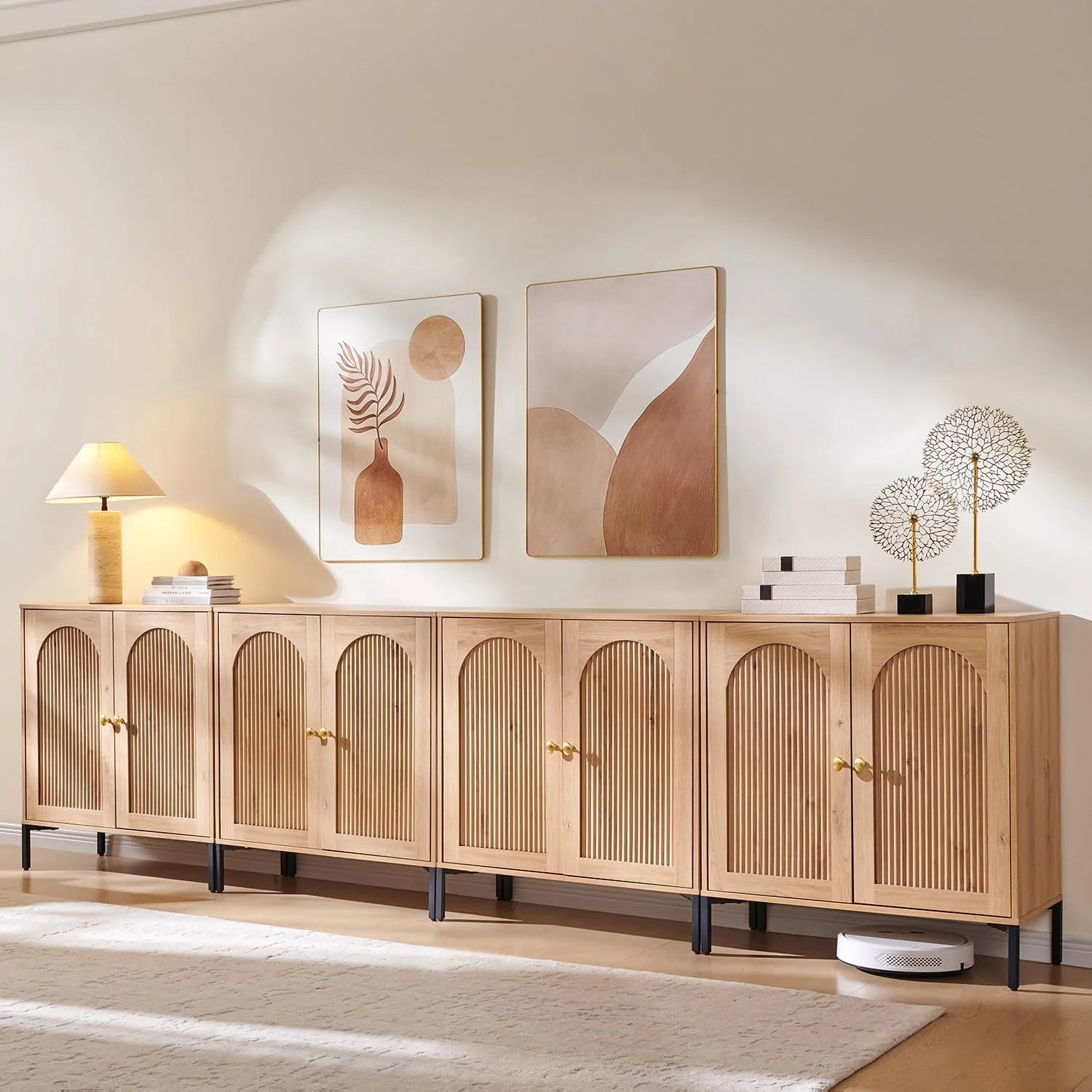 IFGET Modern Buffet Cabinet with Storage 92.63" W Fluted Arched Sideboard Cabinet