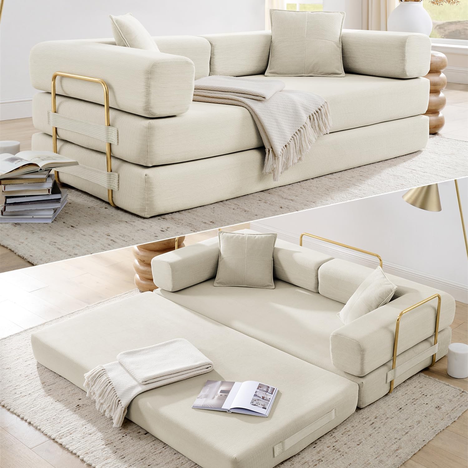 HANXIN 78 Inch Convertible Sleeper Sofa Bed, Folding Floor Mattress Couch