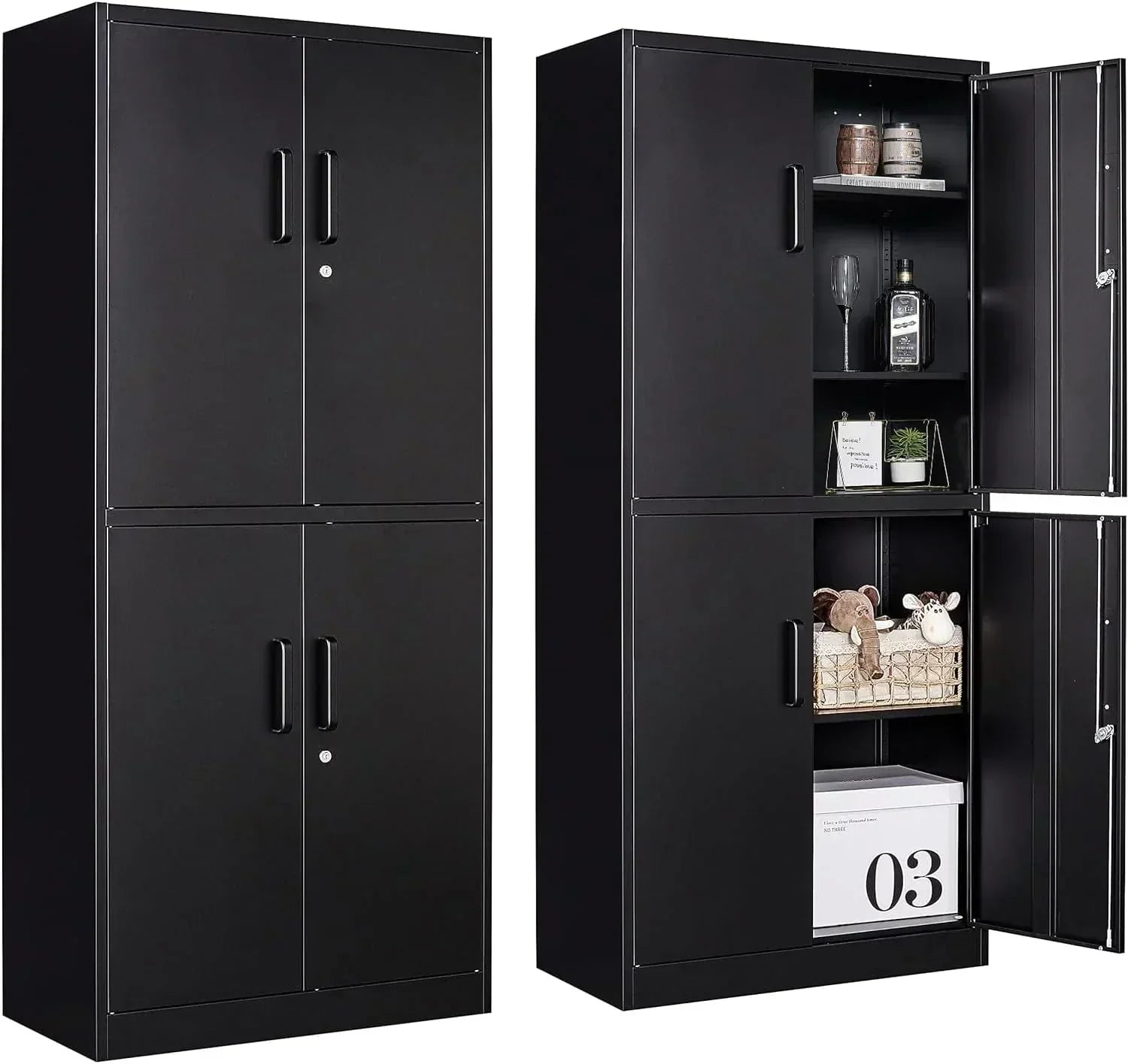 Metal Storage Cabinet with 2 Doors and 6 Shelves Black Metal Cabinet Garage Storage Cabinet
